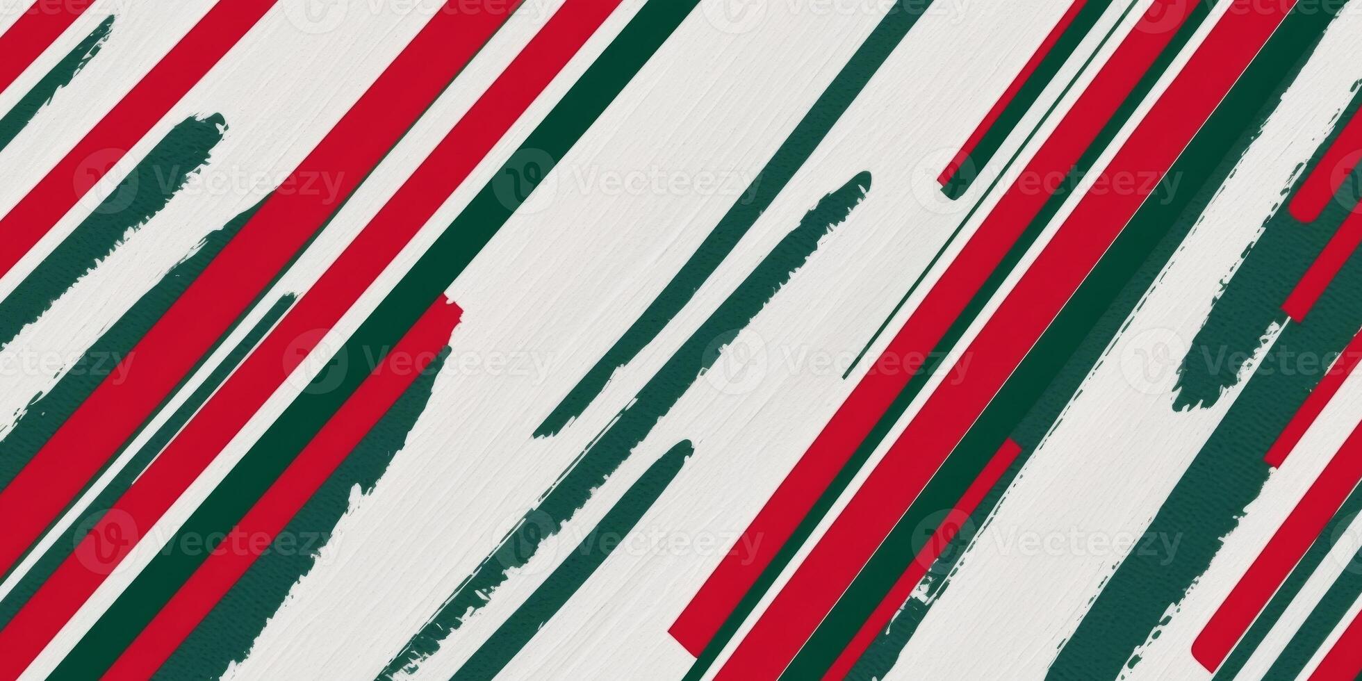 Festive red and green diagonal stripes background with abstract brush stroke texture for holiday design projects. photo