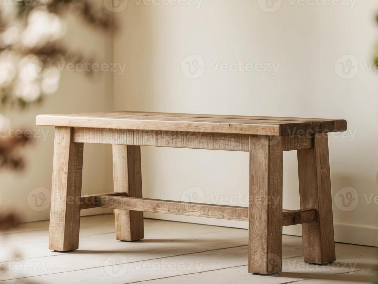 Rustic Wooden Bench with Distressed Finish and Chunky Legs for Farmhouse Charm in Entryways or Garden Seating. photo