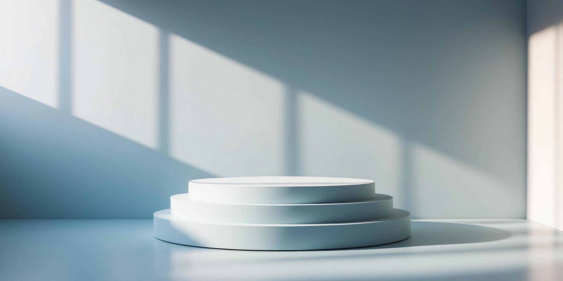 blue background for product presentation with shadows and light empty round podium mockup. photo