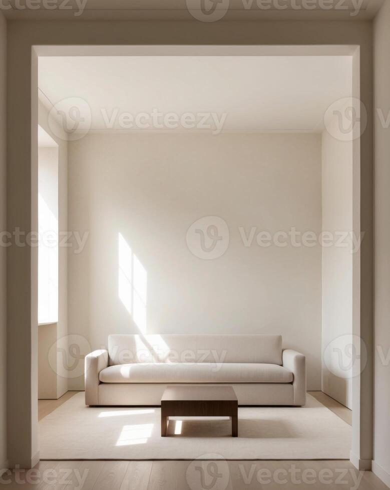 A living room with a couch and a coffee table. photo