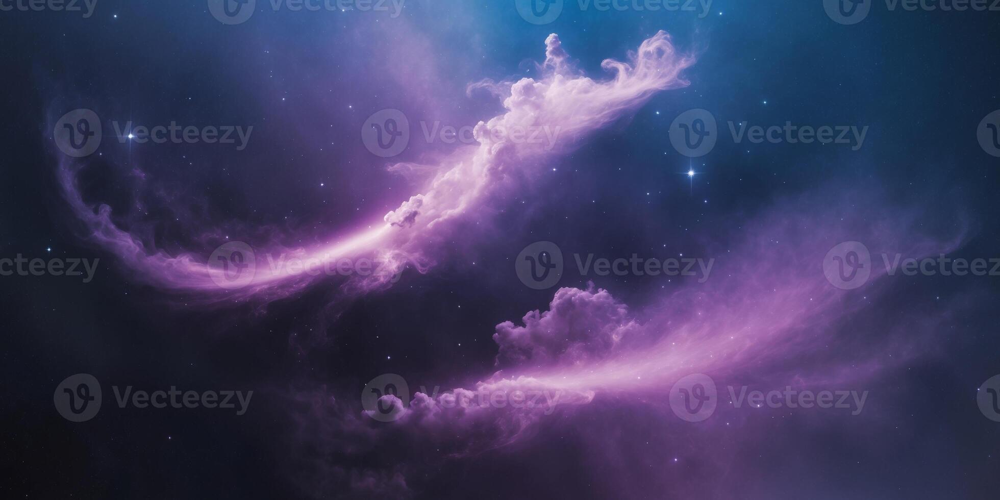 Swirling Purple Outer Space Nebula with Cosmic Clouds and Stars. photo