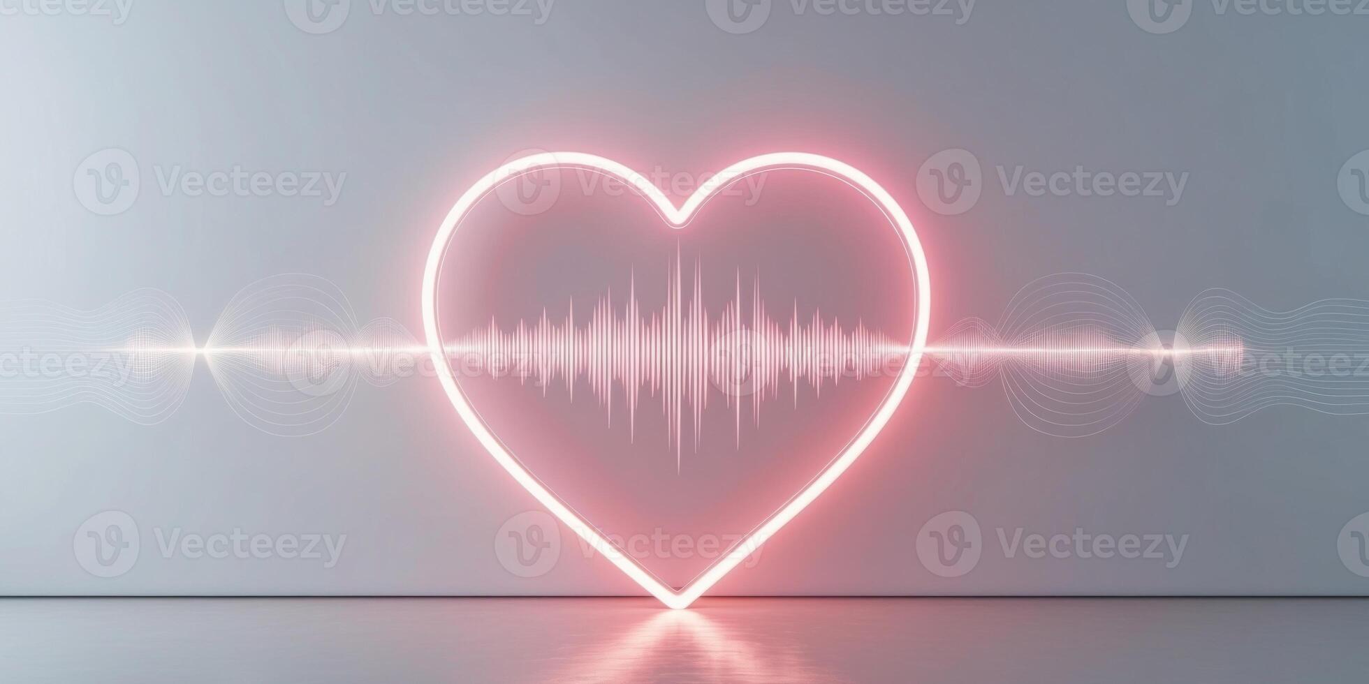 Glowing Heart Shape with Pulsing Sound Waves. photo