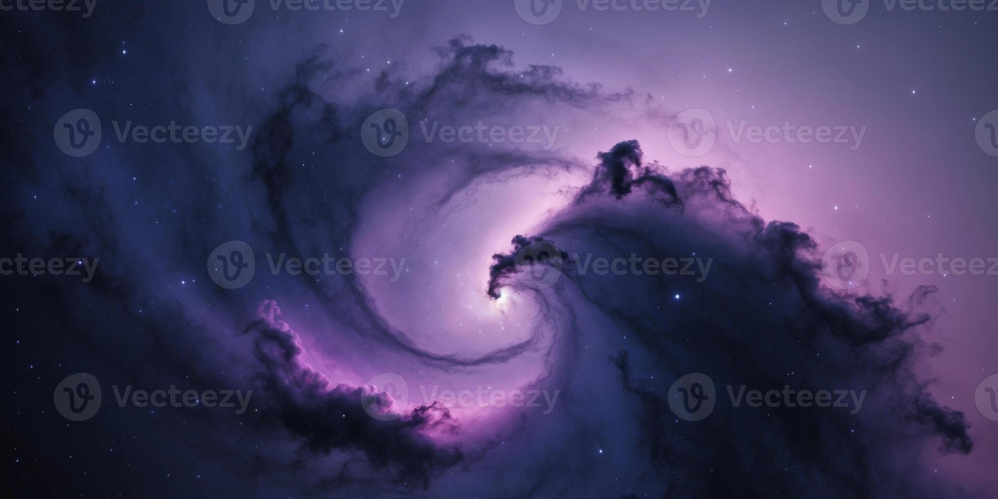 Swirling Purple Outer Space Nebula with Cosmic Clouds and Stars. photo