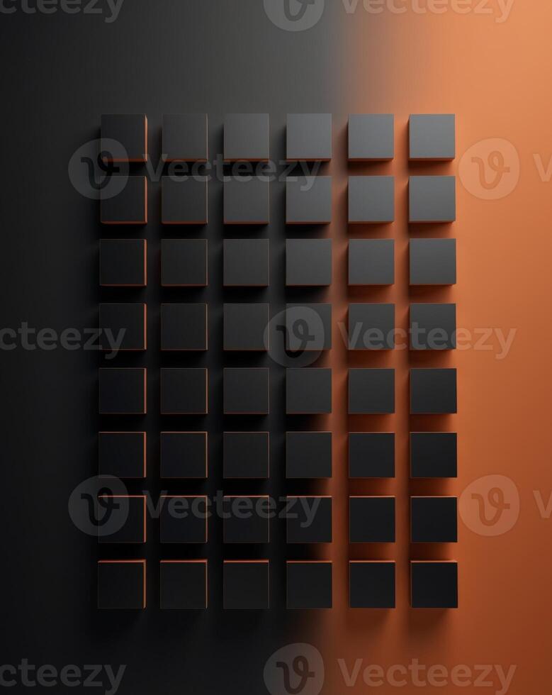 A black and orange background with a grid of squares. photo