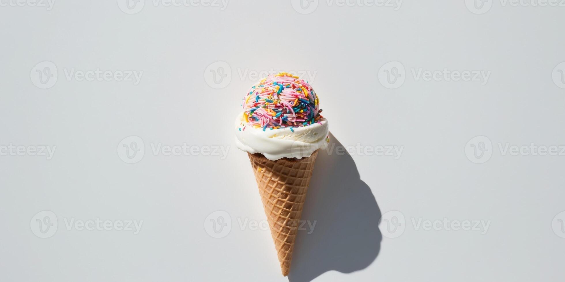 A cone of ice cream with sprinkles on top of it. photo