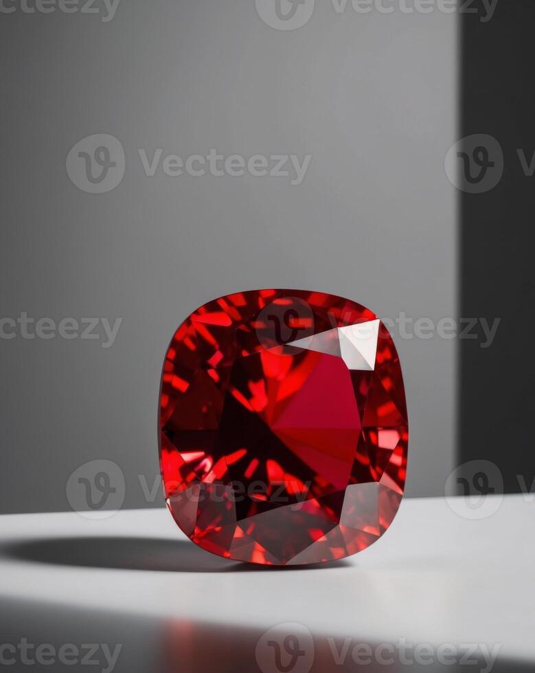 A Large Red Gemstone on a Simple Dark Background. photo