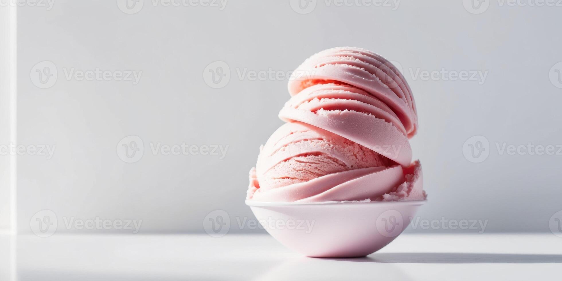Vegan dessert Strawberry ice cream with a modern spiral shape. photo