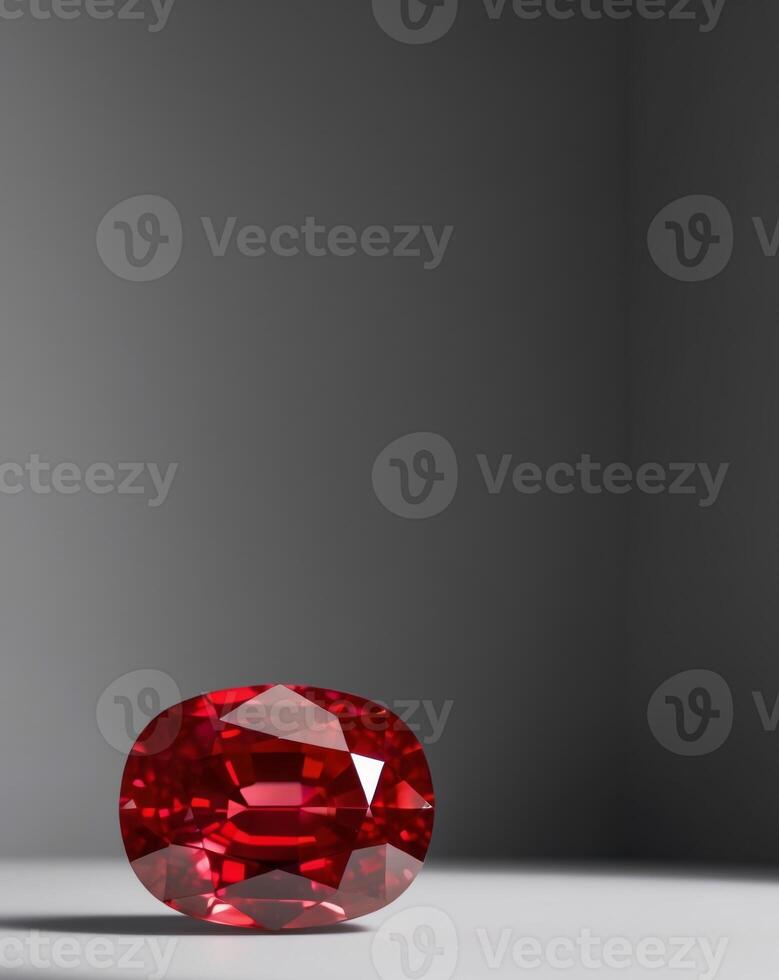 A Large Red Gemstone on a Simple Dark Background. photo