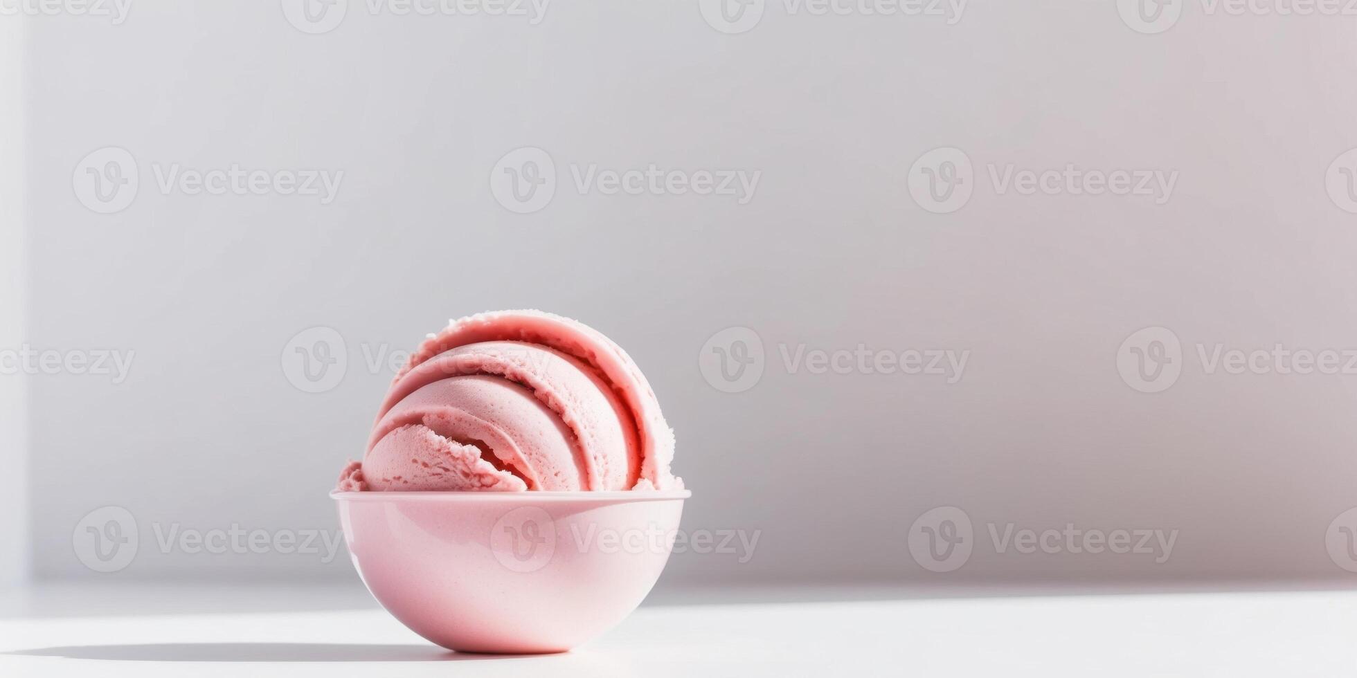 Vegan dessert Strawberry ice cream with a modern spiral shape. photo
