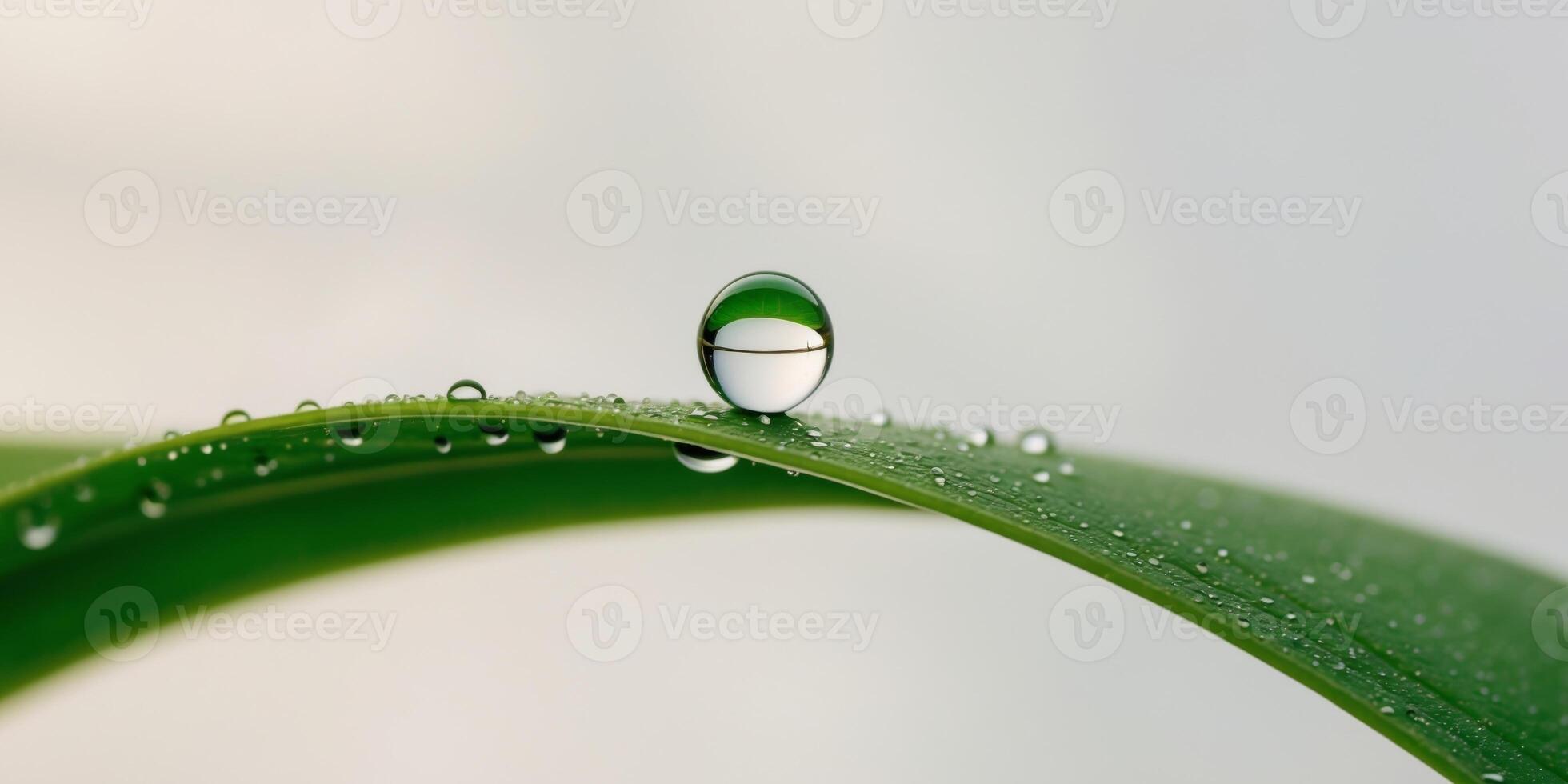 A single water droplet rests on a green leaf. photo
