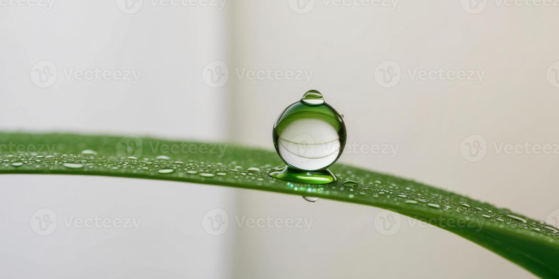 A single water droplet rests on a green leaf. photo