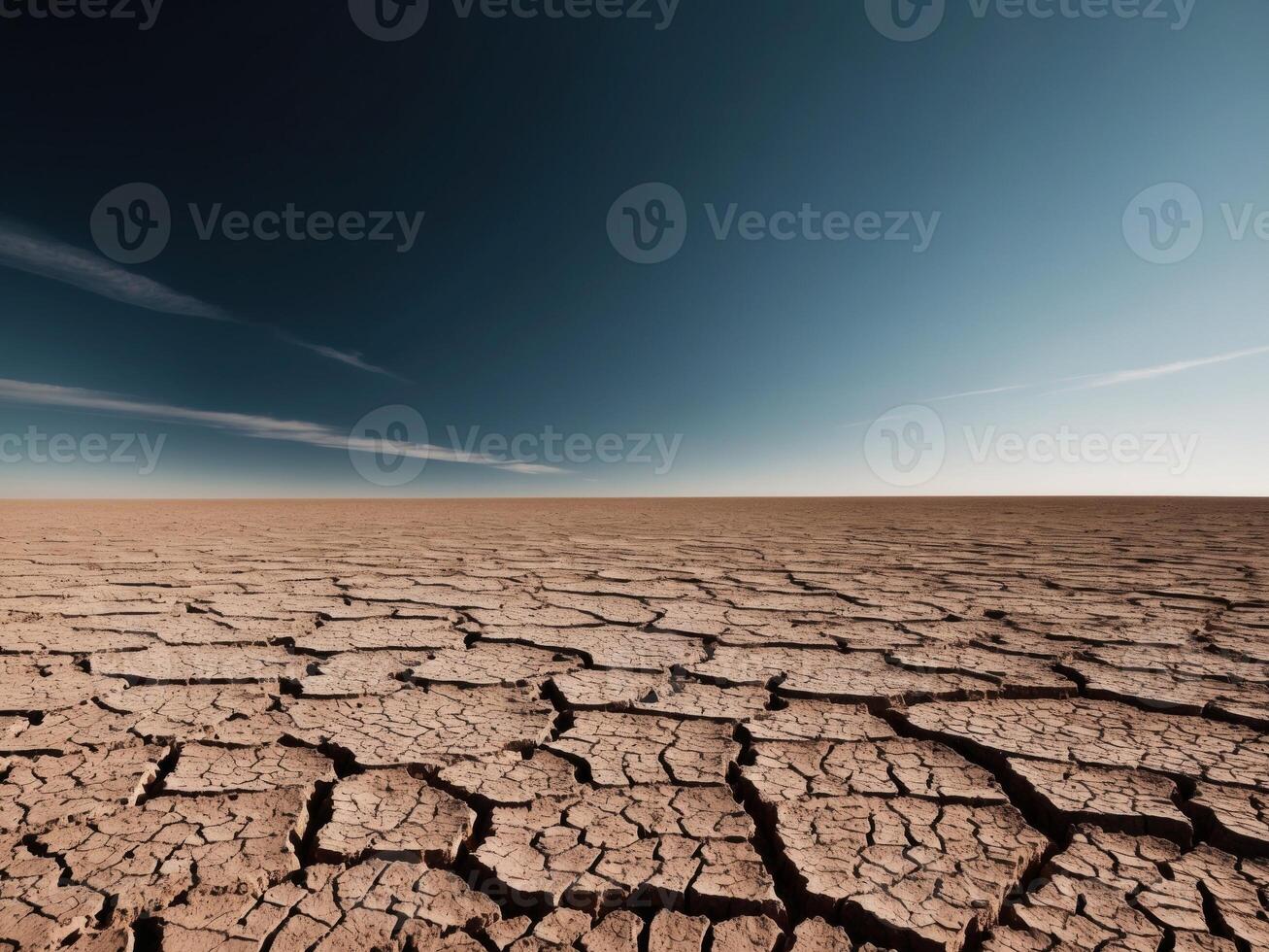Panorama of cracked brown soil barren wasteland surface natural background with deep focus. photo