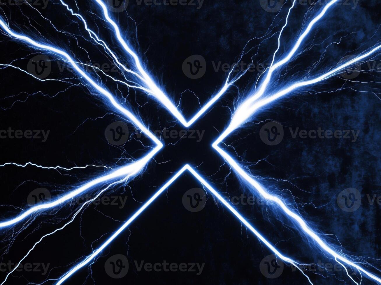 Electric thunder spark light forming letter X on black background. photo