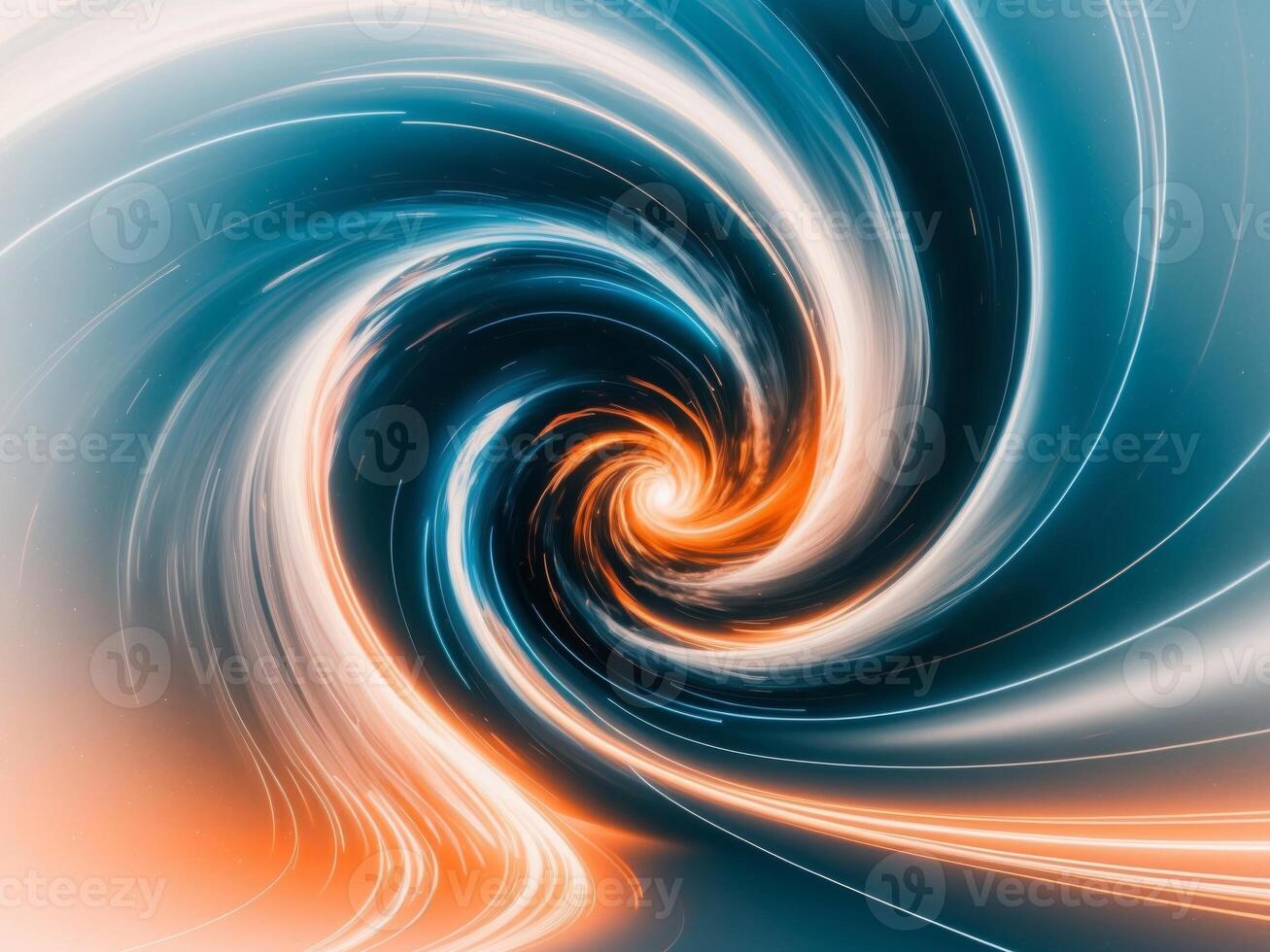 Abstract swirling cosmic energy blue orange light form sphere vertical format. photo