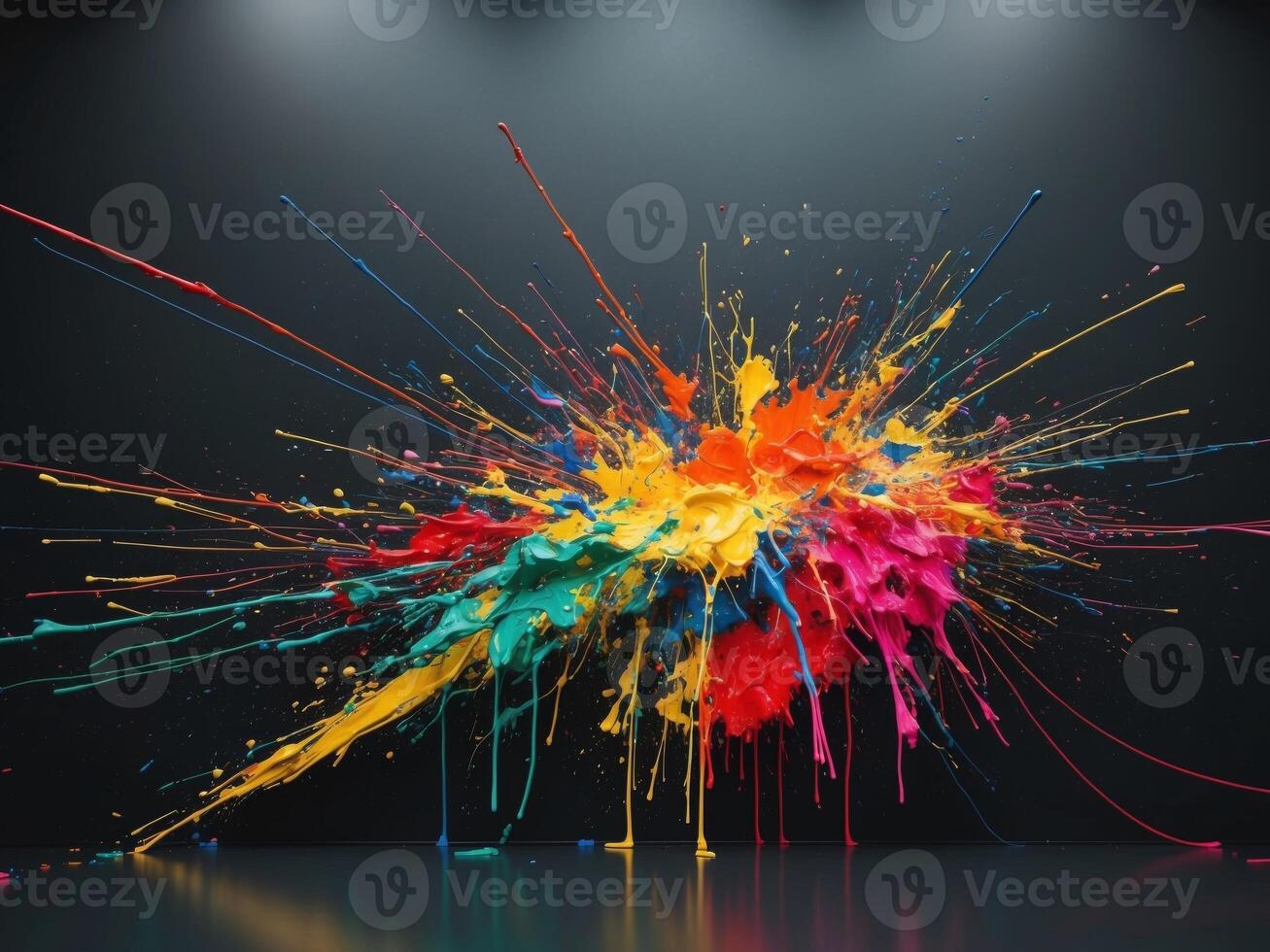 abstract vibrant splash splatter of colors on black background. photo