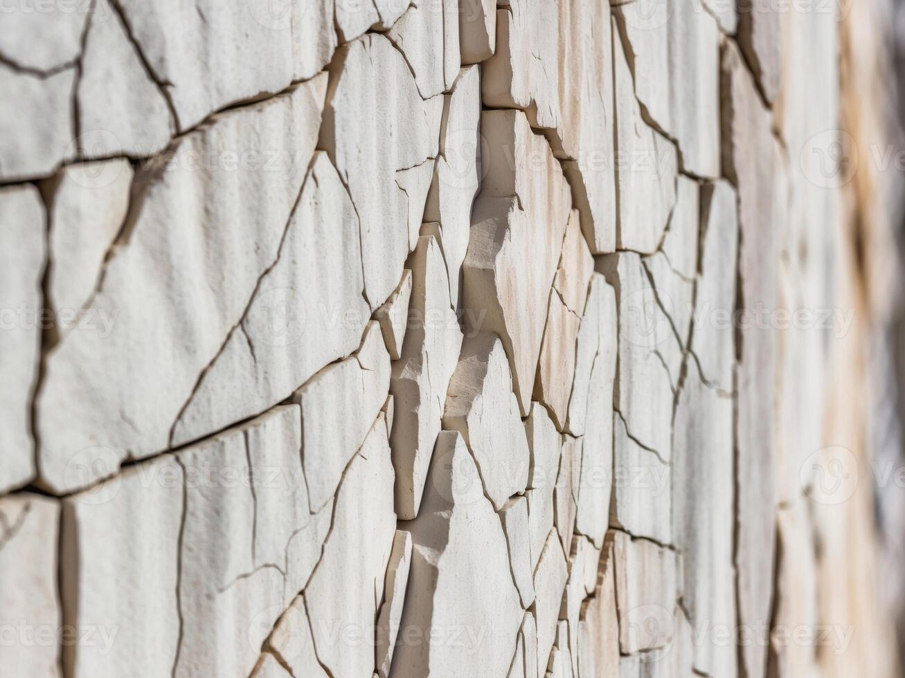 A close up of a rock wall with a lot of cracks. photo