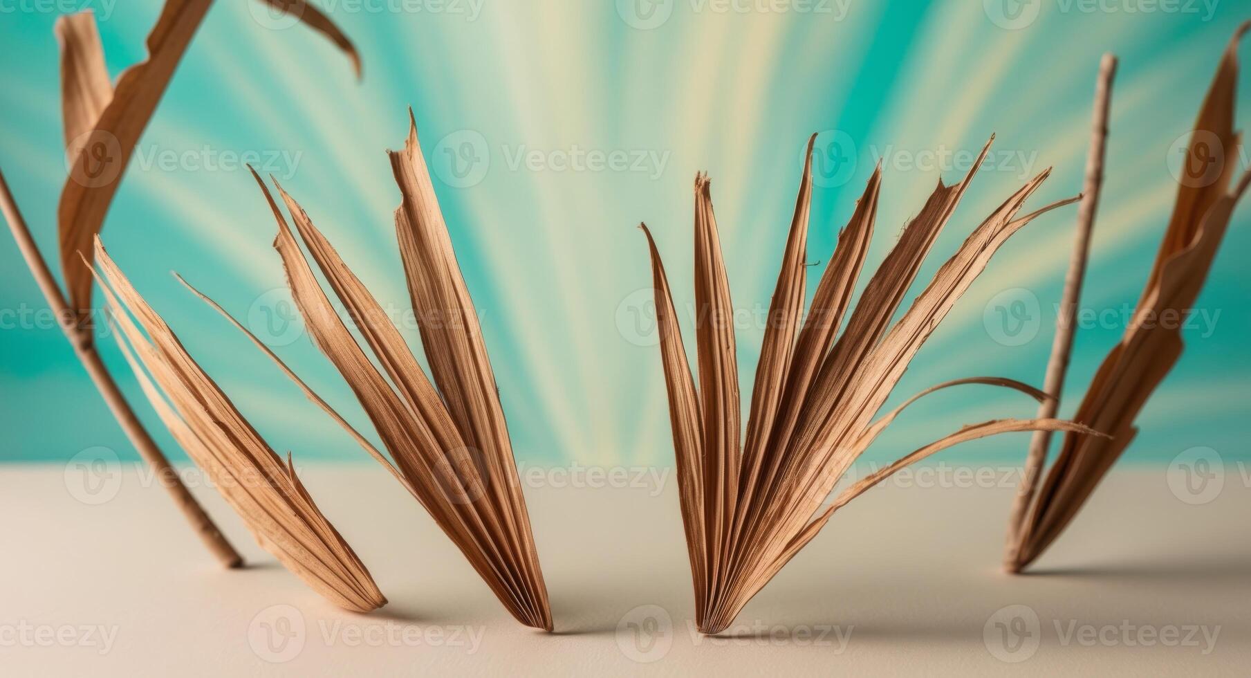 Dried Palm Leaves Framing a Turquoise Background. photo