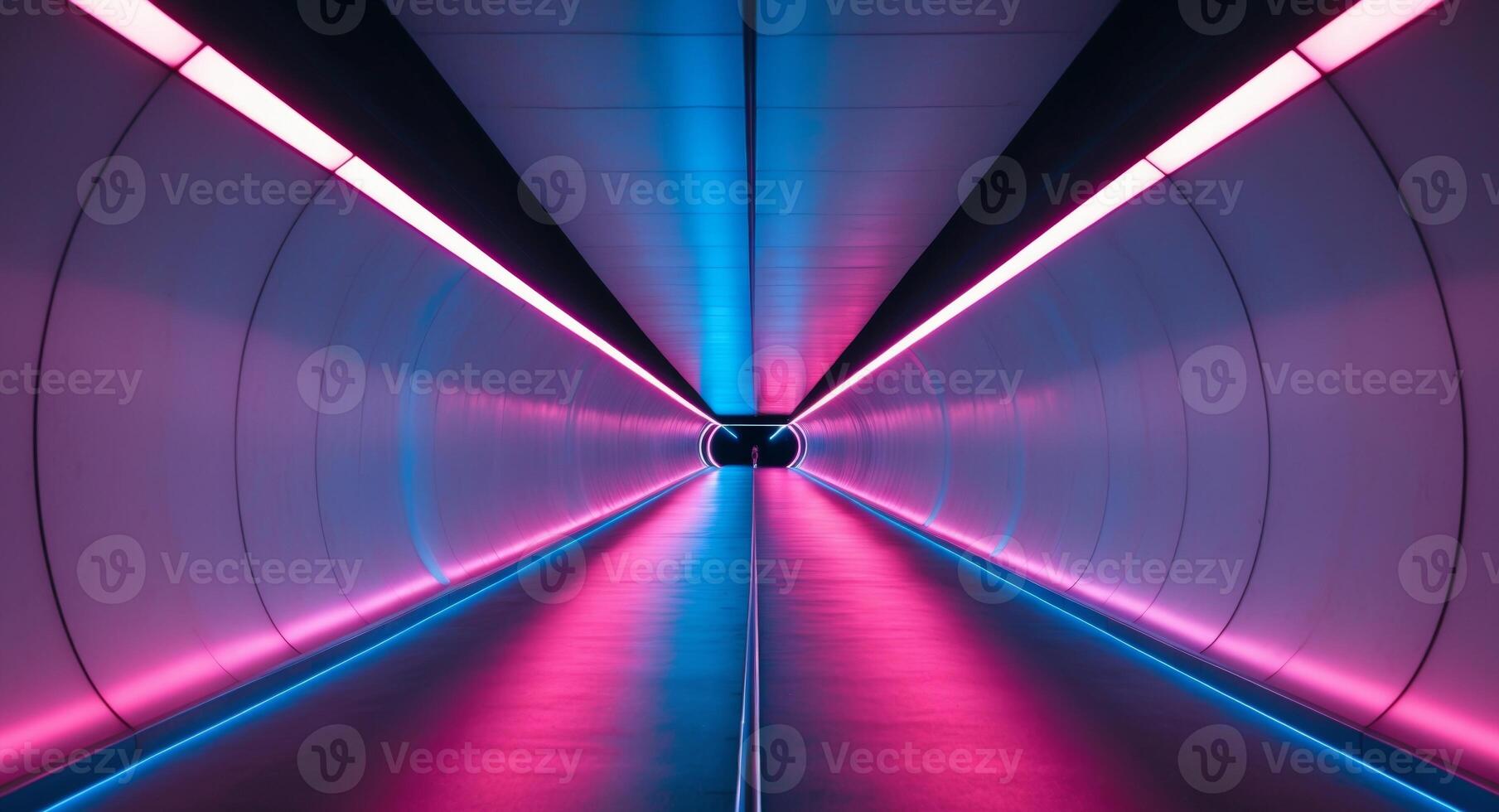 Futuristic Tunnel with Pink and Blue Neon Lights. photo