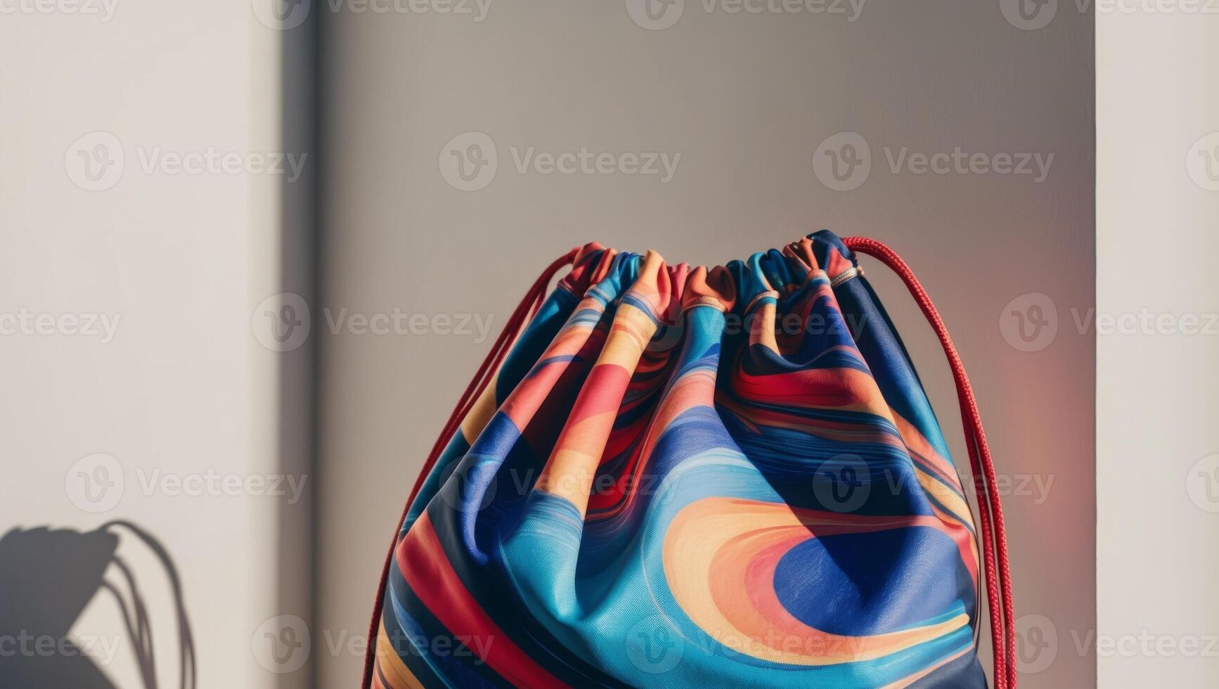 Colorful Abstract Drawstring Backpack Mockup. photo