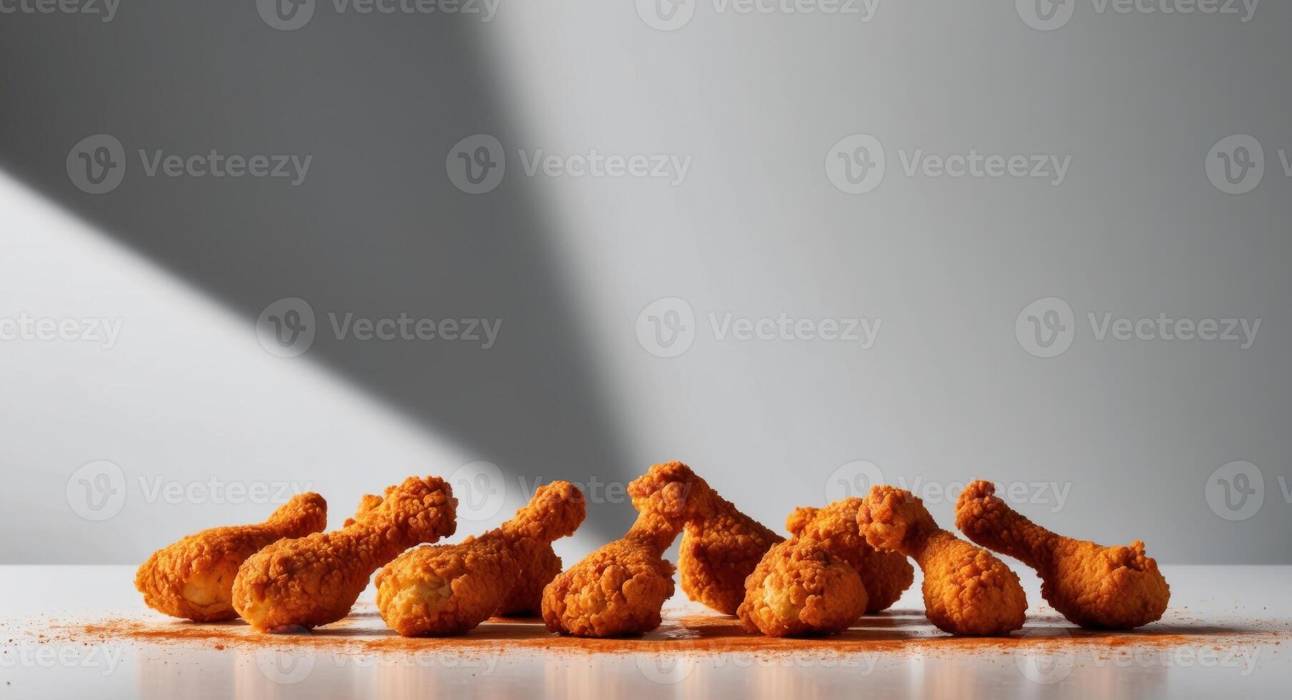 Crispy Fried Chicken Pieces with Spicy Dust on Black Background. photo