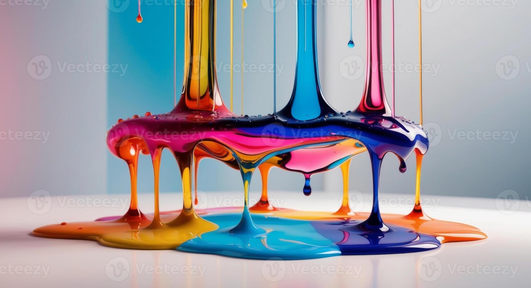 Dripping Multicolored Viscous Liquid with Blurry Background. photo