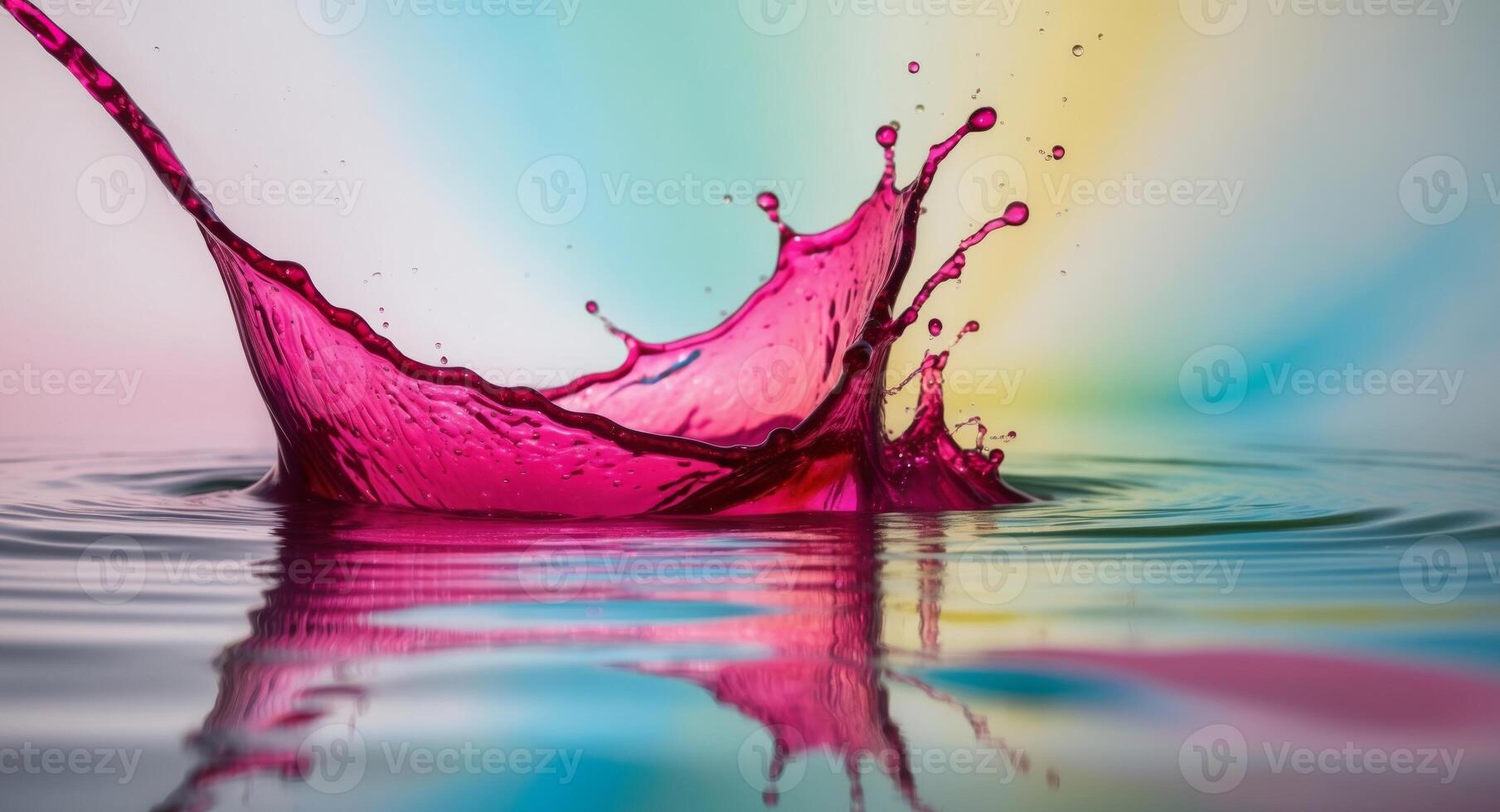 Pink Liquid Splashing into a Pool of Color. photo