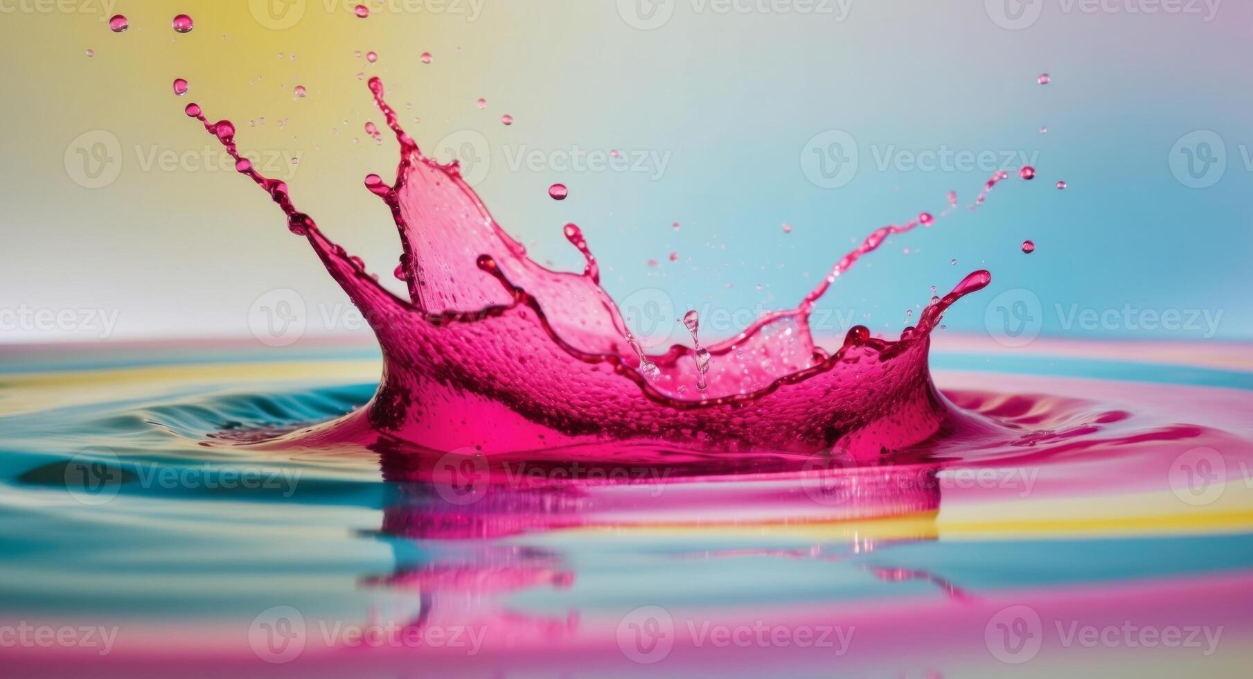 Pink Liquid Splashing into a Pool of Color. photo