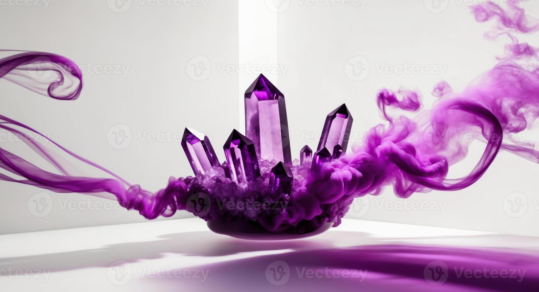 Crystal Formations Emerging from Purple Smoke. photo