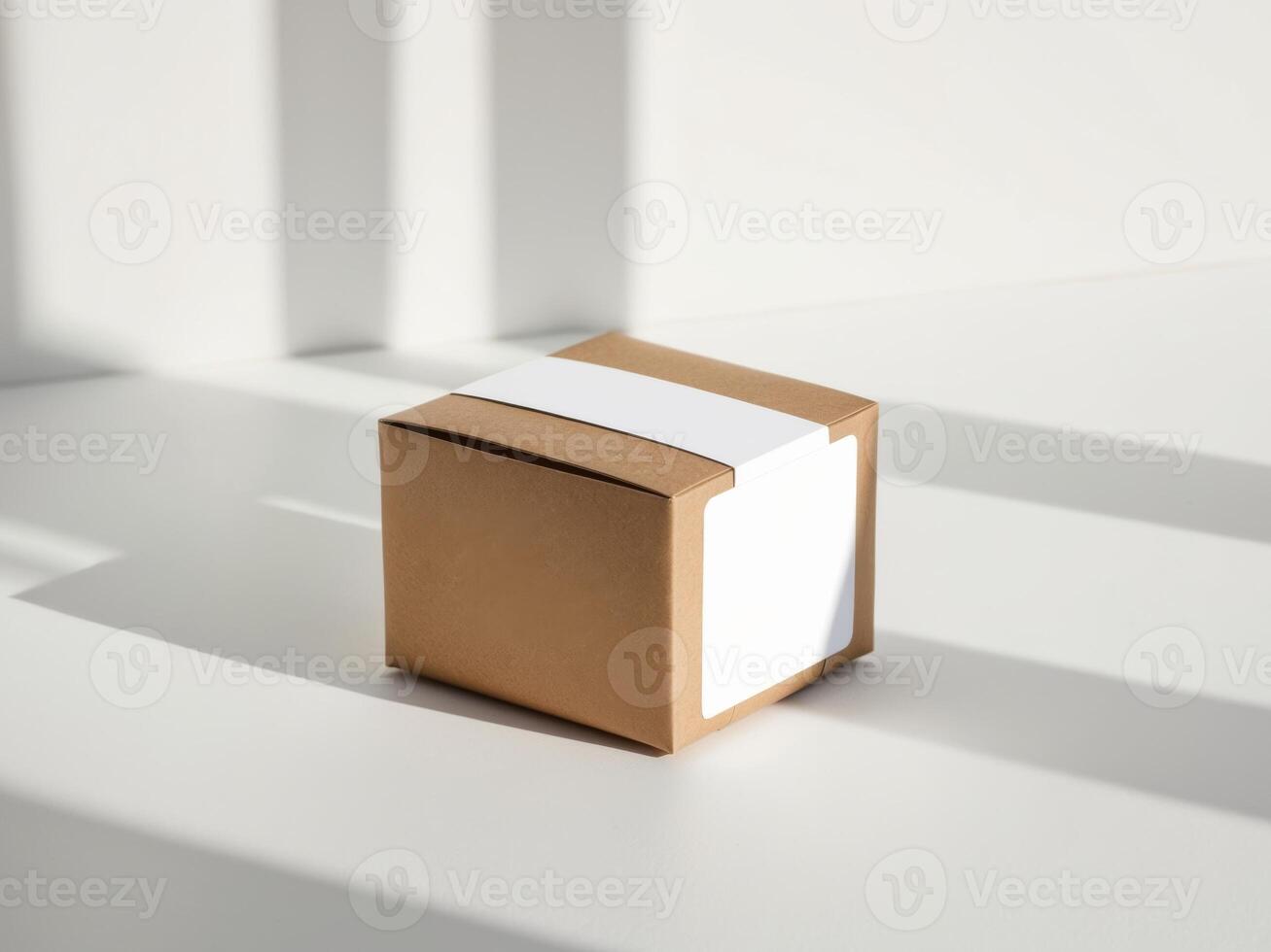 Craft Paper Box For Branding With Blank Paper Label. photo