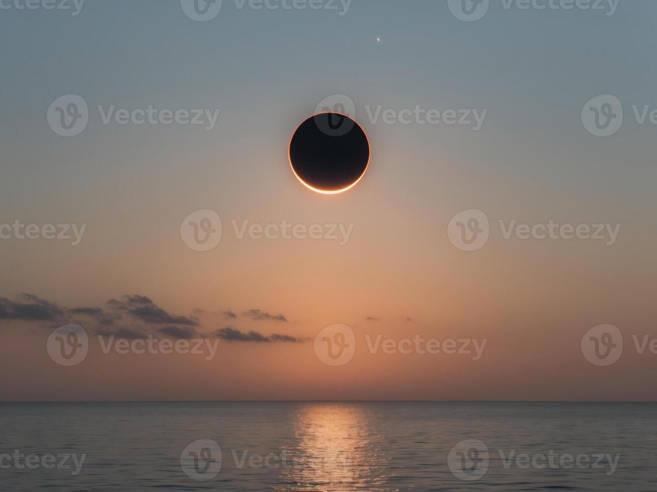 solar eclipse at sunset over ocean waters. photo