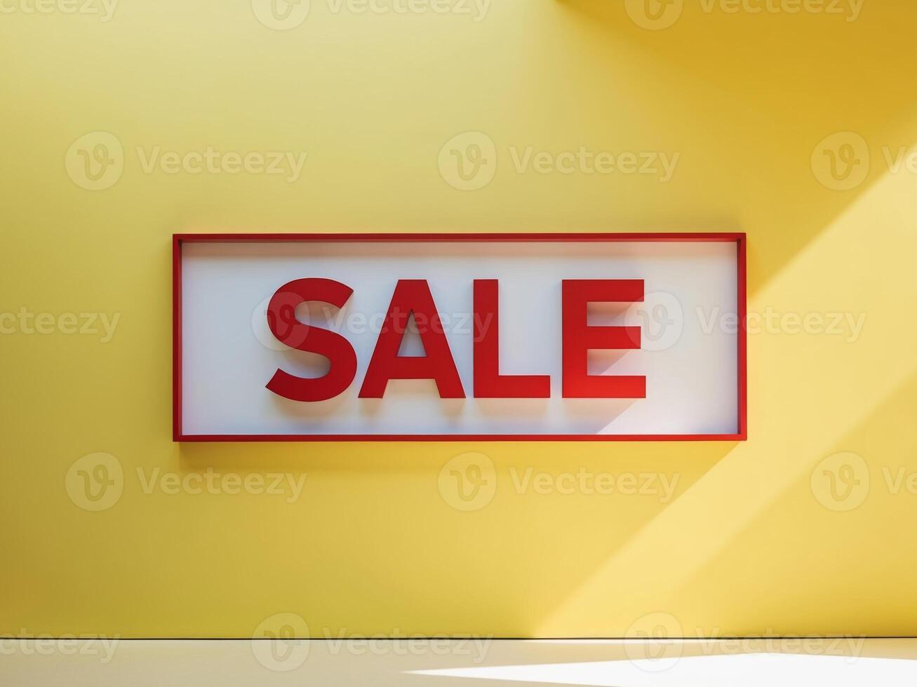 Bright Yellow Background with Bold Red Discount Sign for Sale. photo