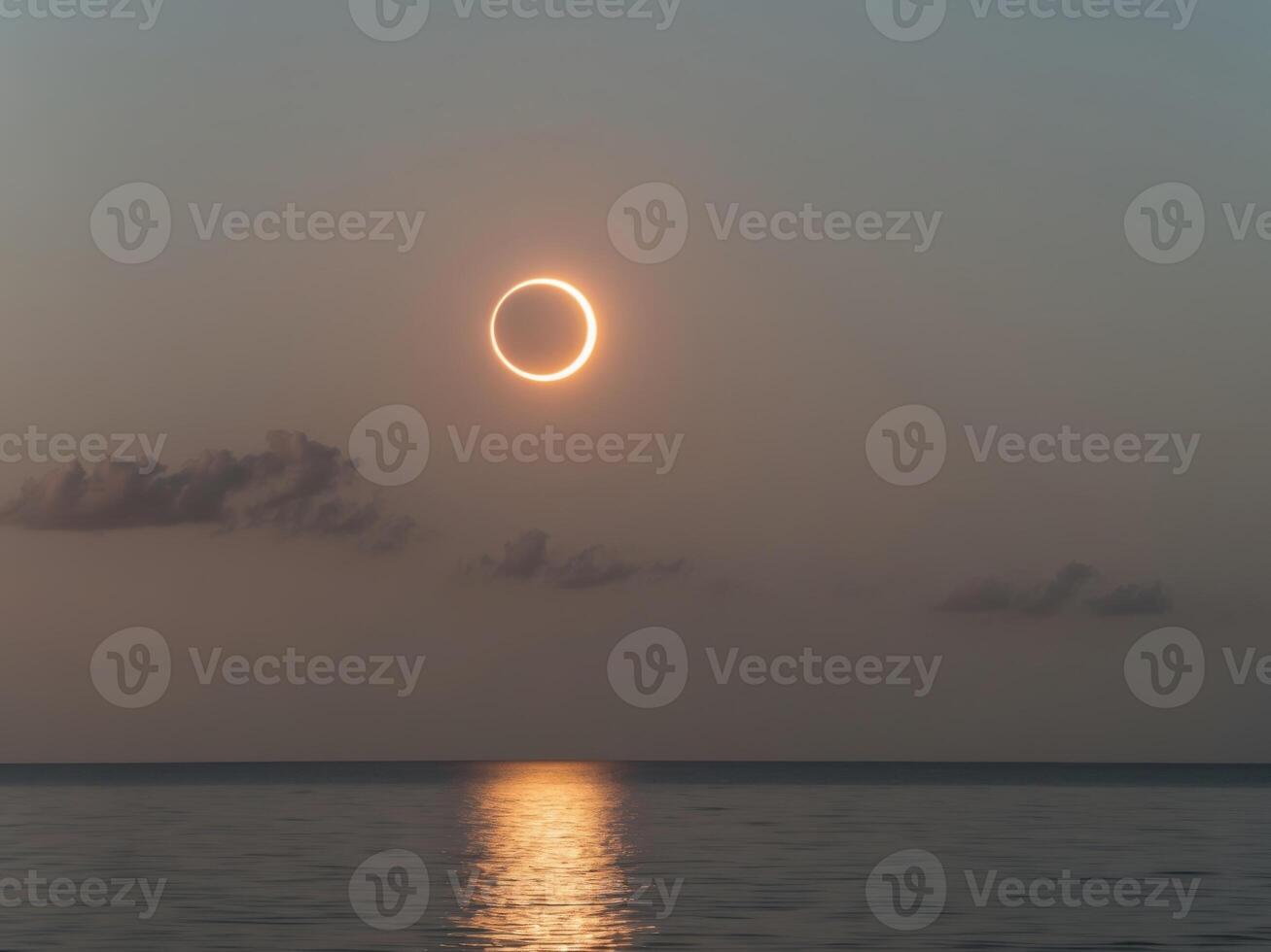 solar eclipse at sunset over ocean waters. photo
