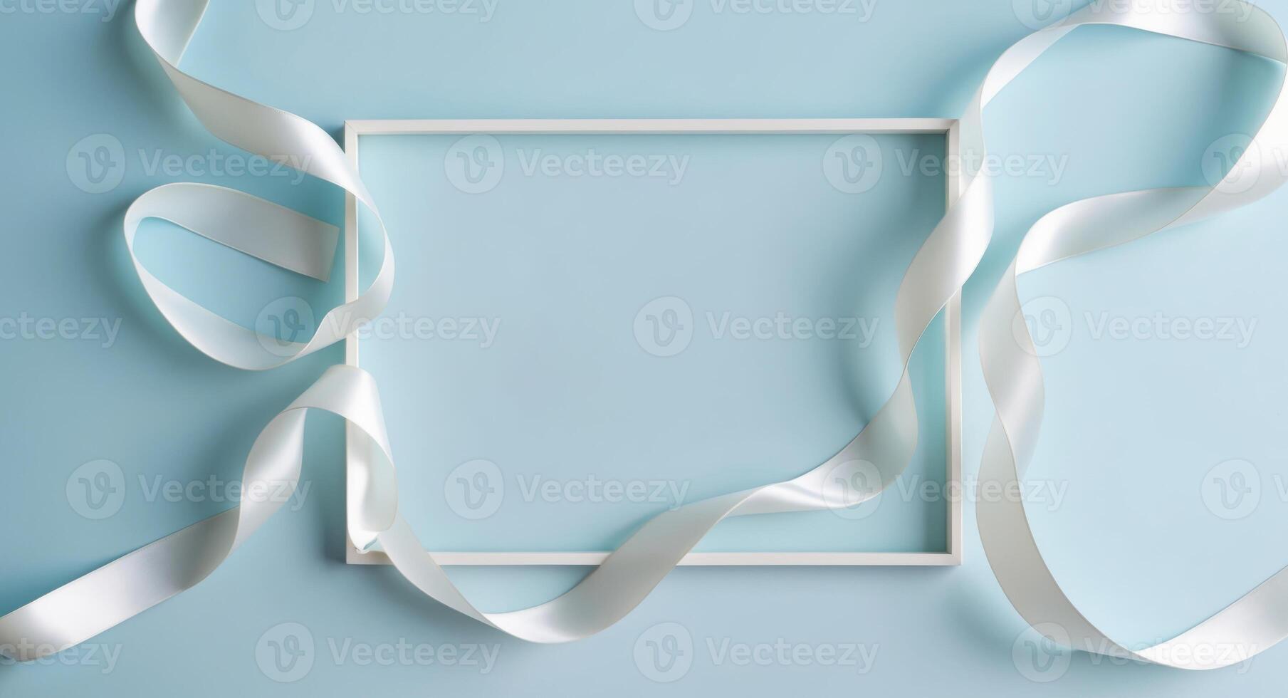 Wavy Satin Ribbons Creating a Frame on a Blue Background. photo
