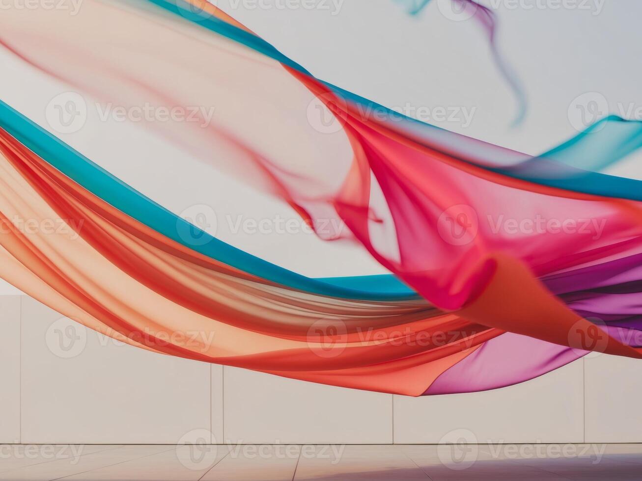 Abstract colorful fabric flowing in wind soft and delicate. photo