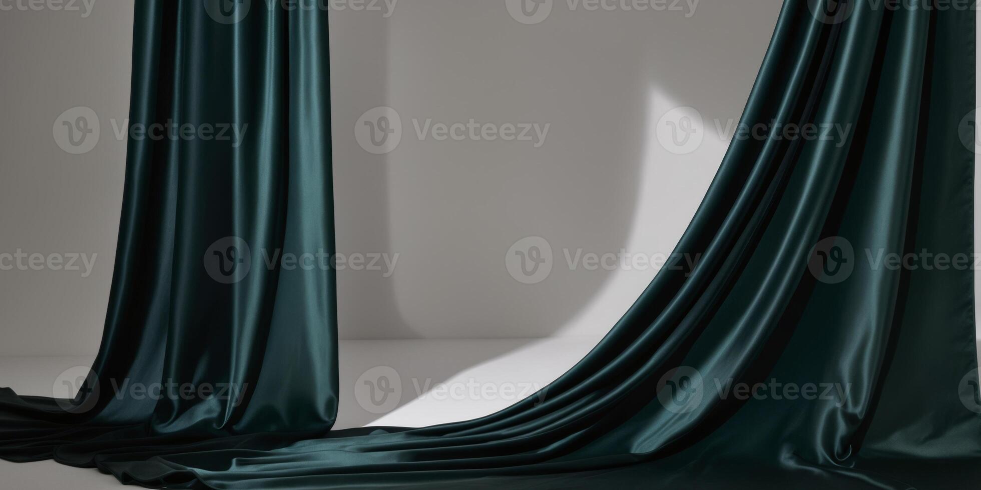 Luxurious dark green fabric background with elegant silk folds creating a sense of opulence and sophistication. photo