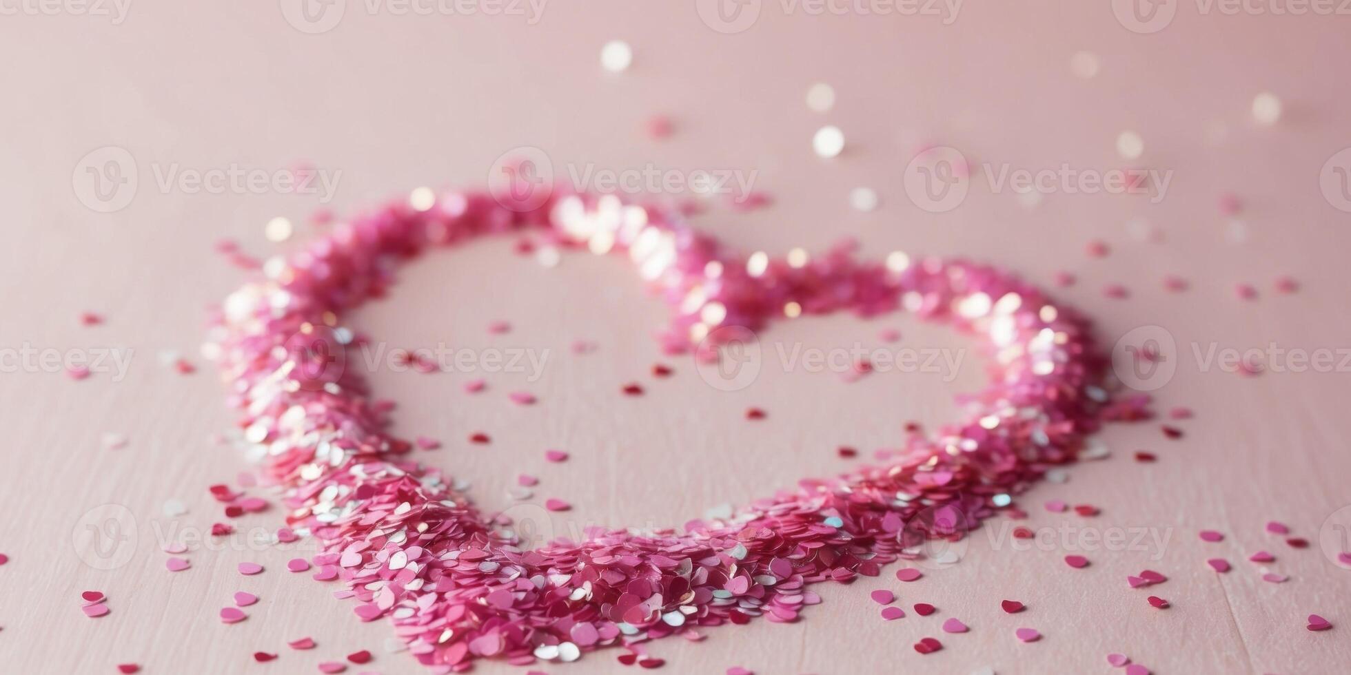 Heart made of confetti on a pink background. photo