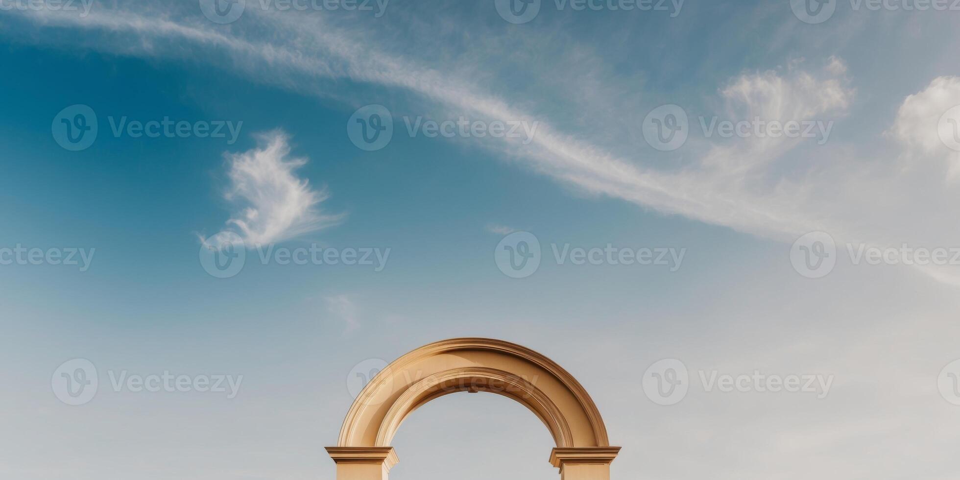 Golden archway leading to the sky with clouds. photo