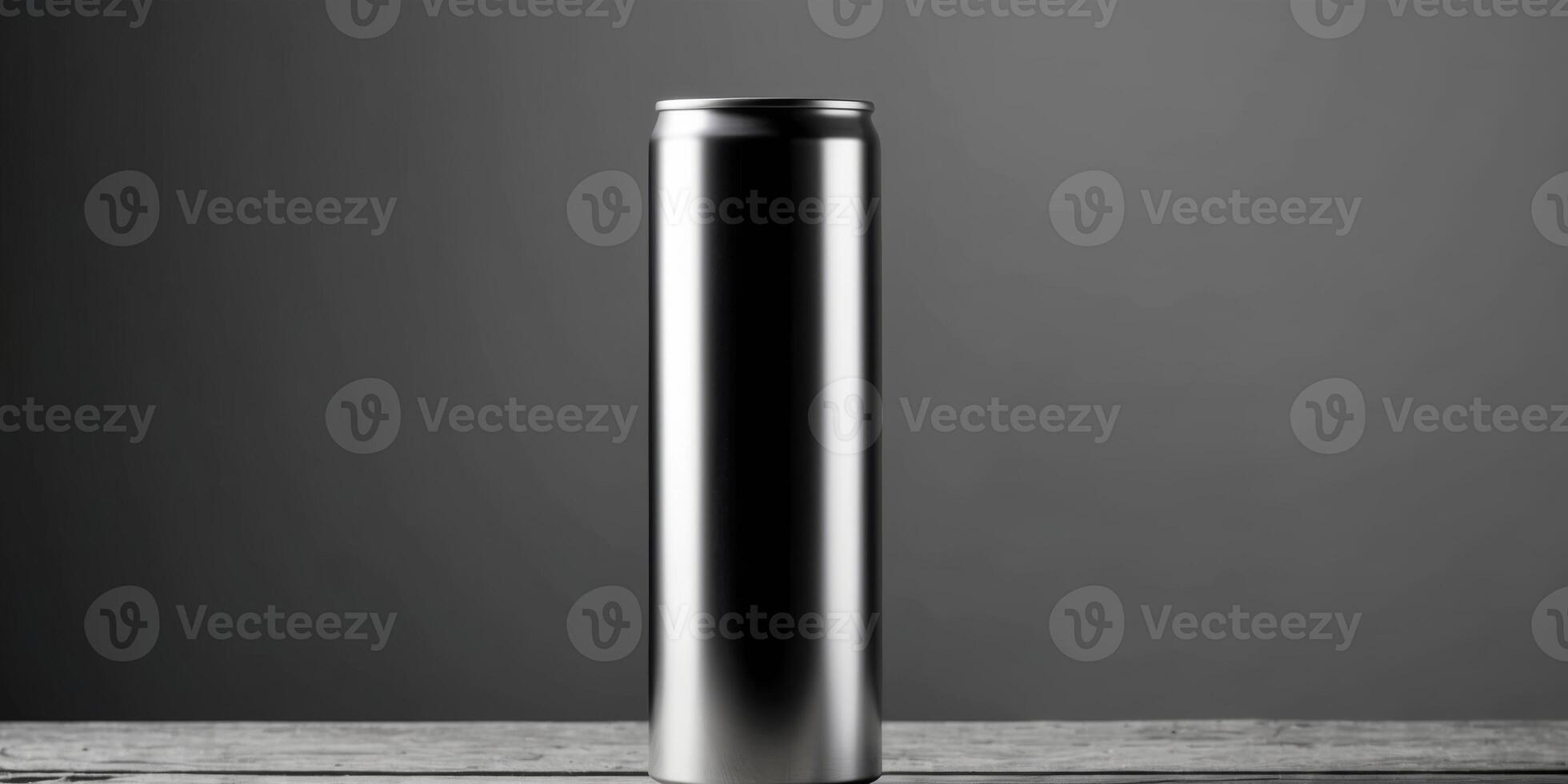 Long Exposure Capture of a Tall Metallic Can on Wooden Surface with Dark Background for Stunning Visuals. photo