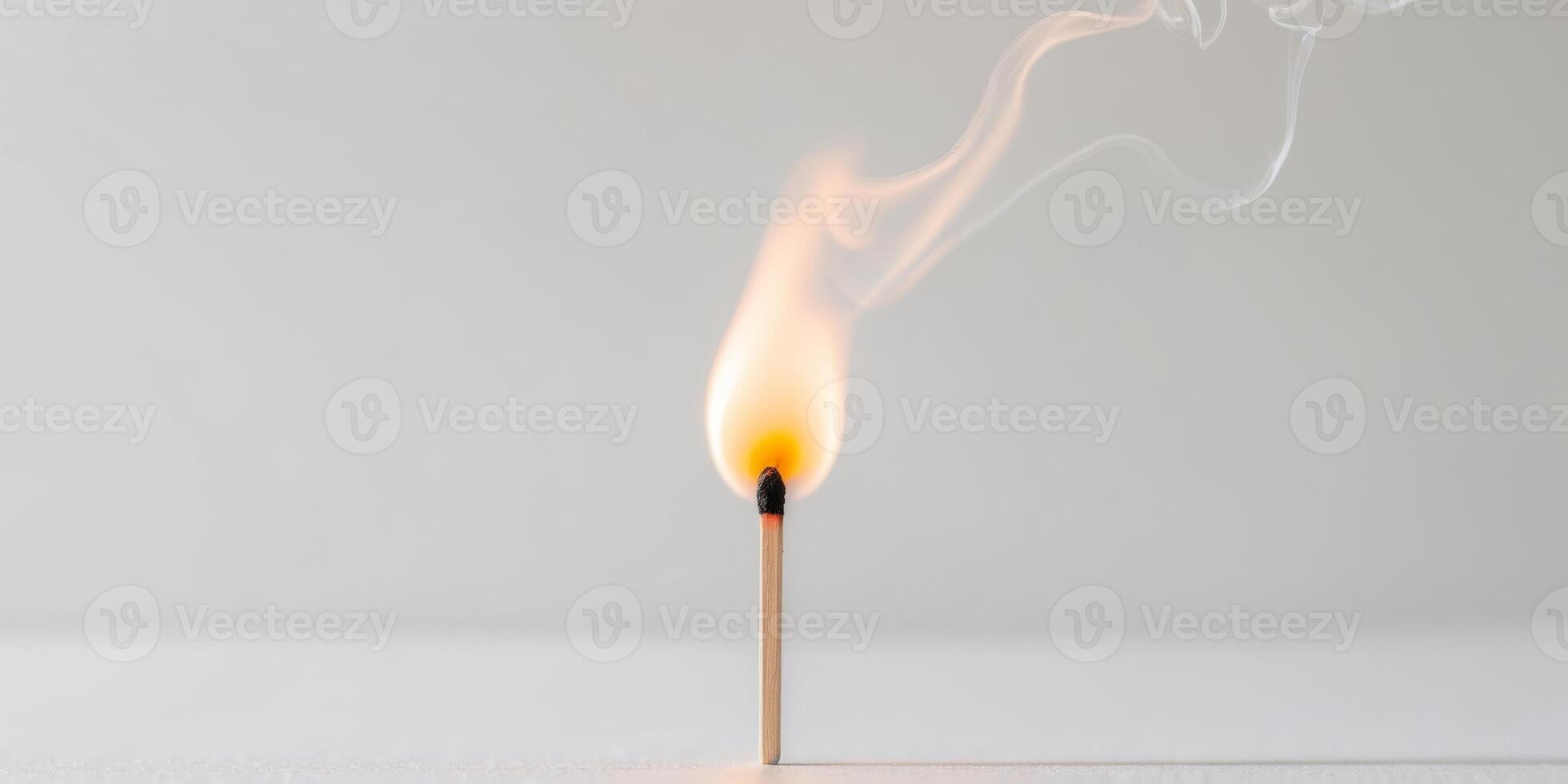 Matchstick is lit and the flame is burning. photo