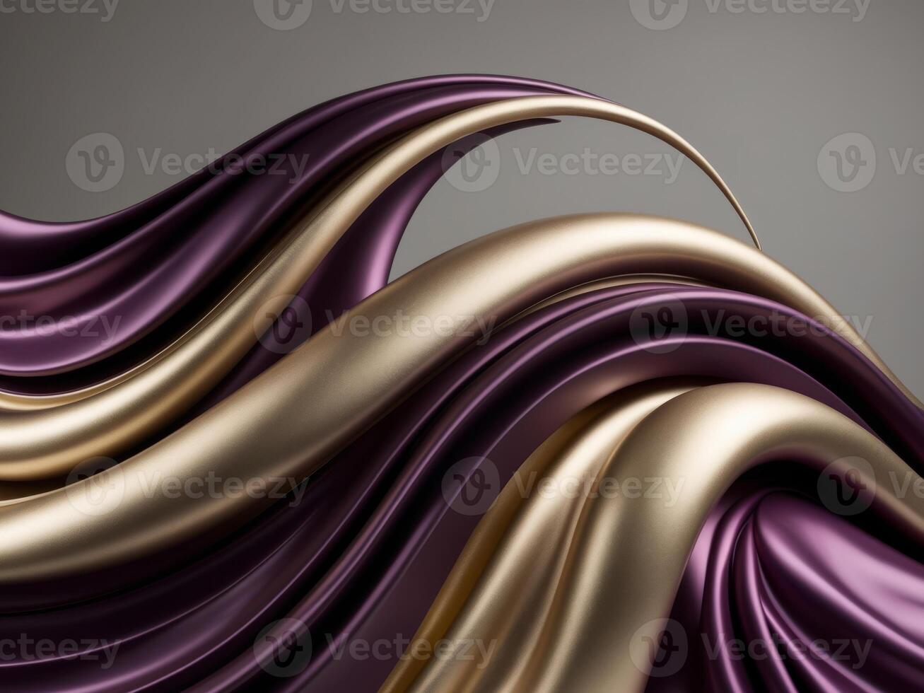 Luxurious and elegant backdrop featuring flowing waves of metallic gold and purple hues. photo