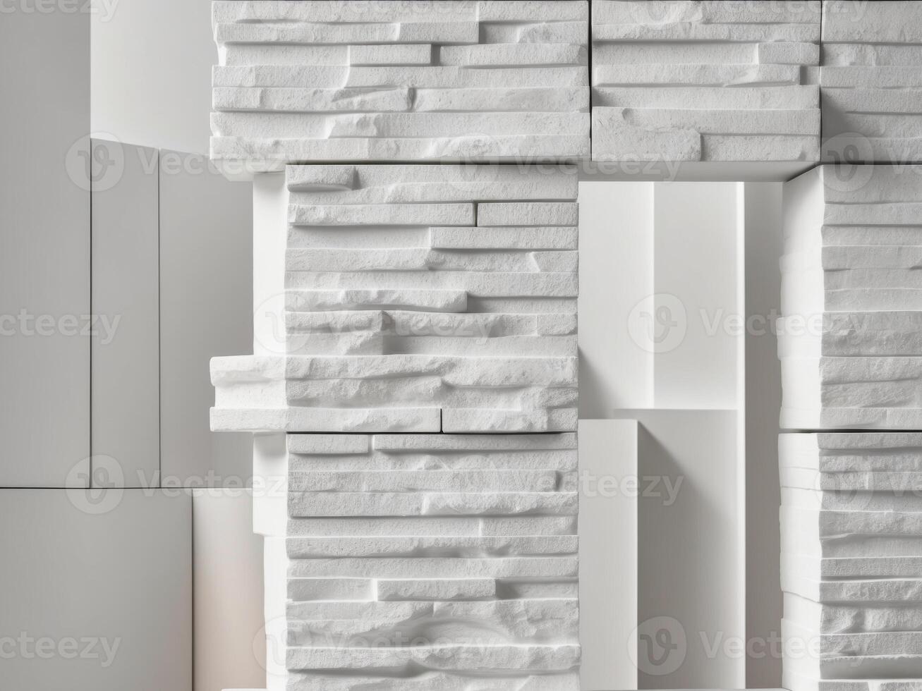 Abstract White Stone Wall Texture Modern Geometric Blocks Background. photo
