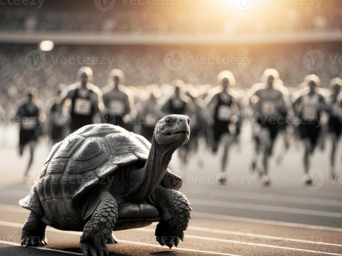 tortoise triumphs in a race proving that perseverance and steady effort lead to victory and success in challenging competitions. photo