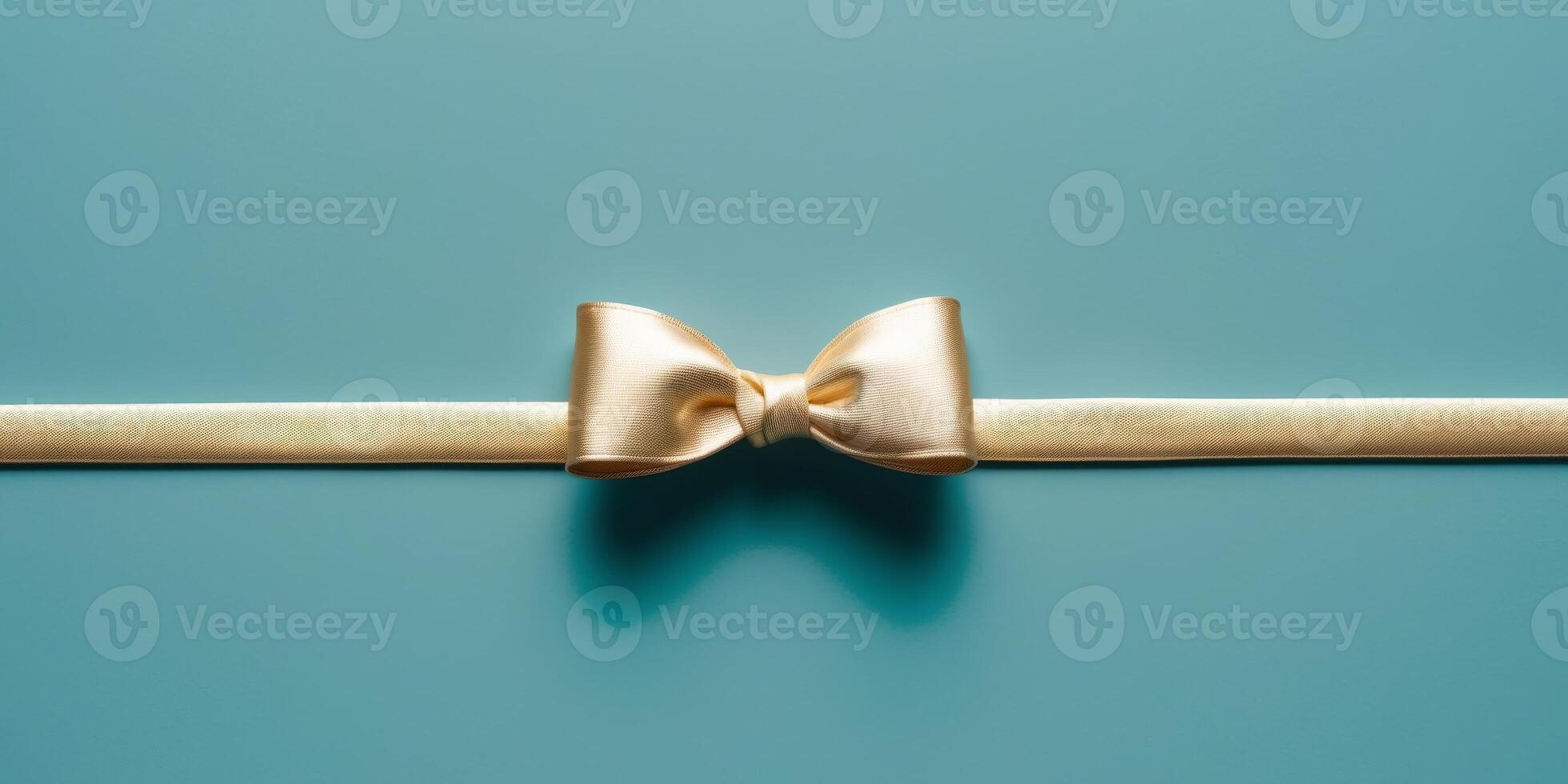A golden bow on a bright blue background. photo