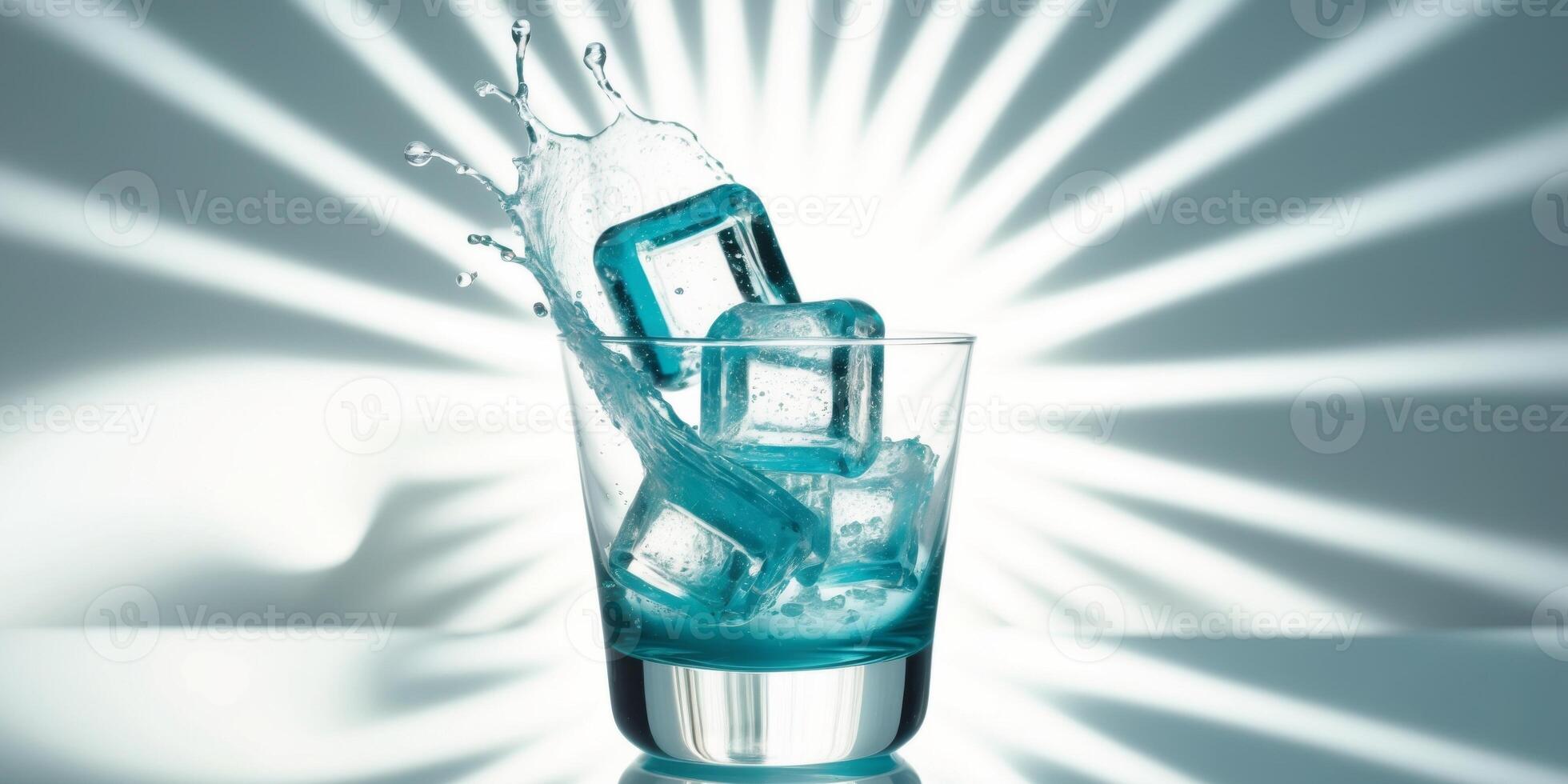 An Invigorating and Refreshing Drink with Ice Splash Displayed Beautifully in a Glass. photo