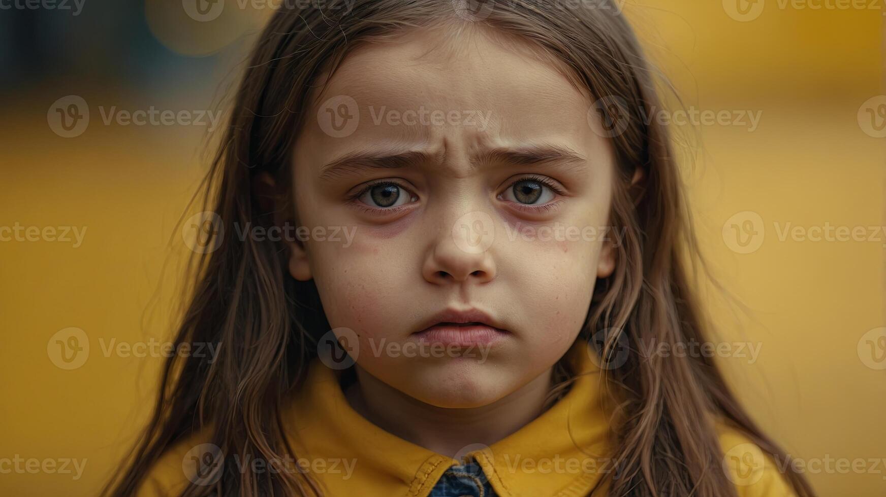 A little girl with long hair looking at the camera photo
