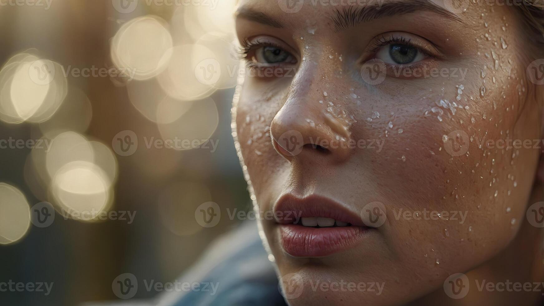 A woman with a lot of water on her face photo