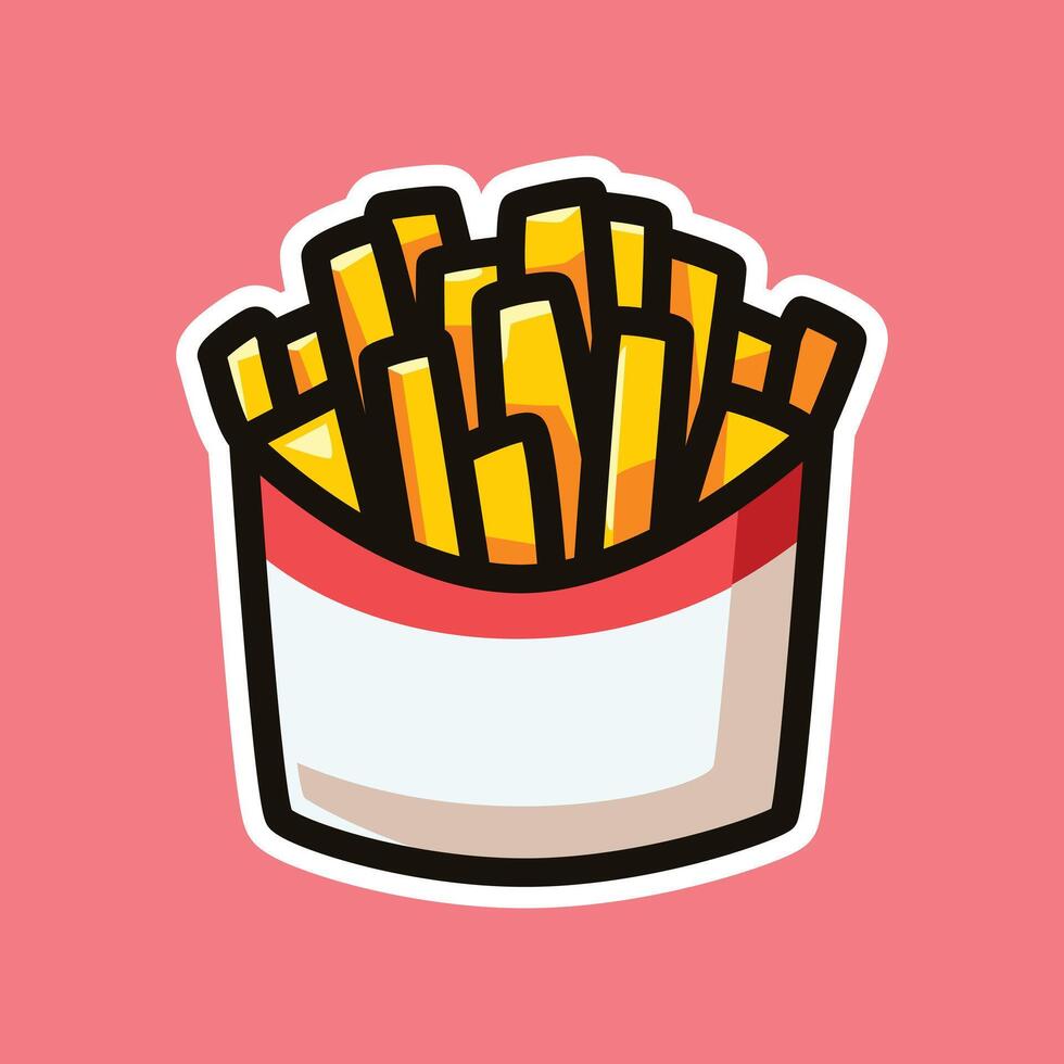Bright Cartoon French Fries Illustration in a Red and White Box on Pink Background vector