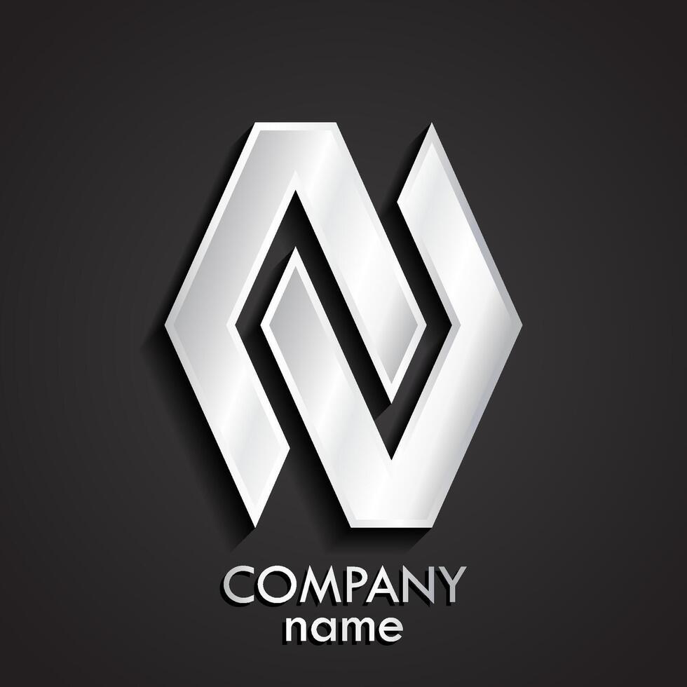3d silver double geometric shape logo vector