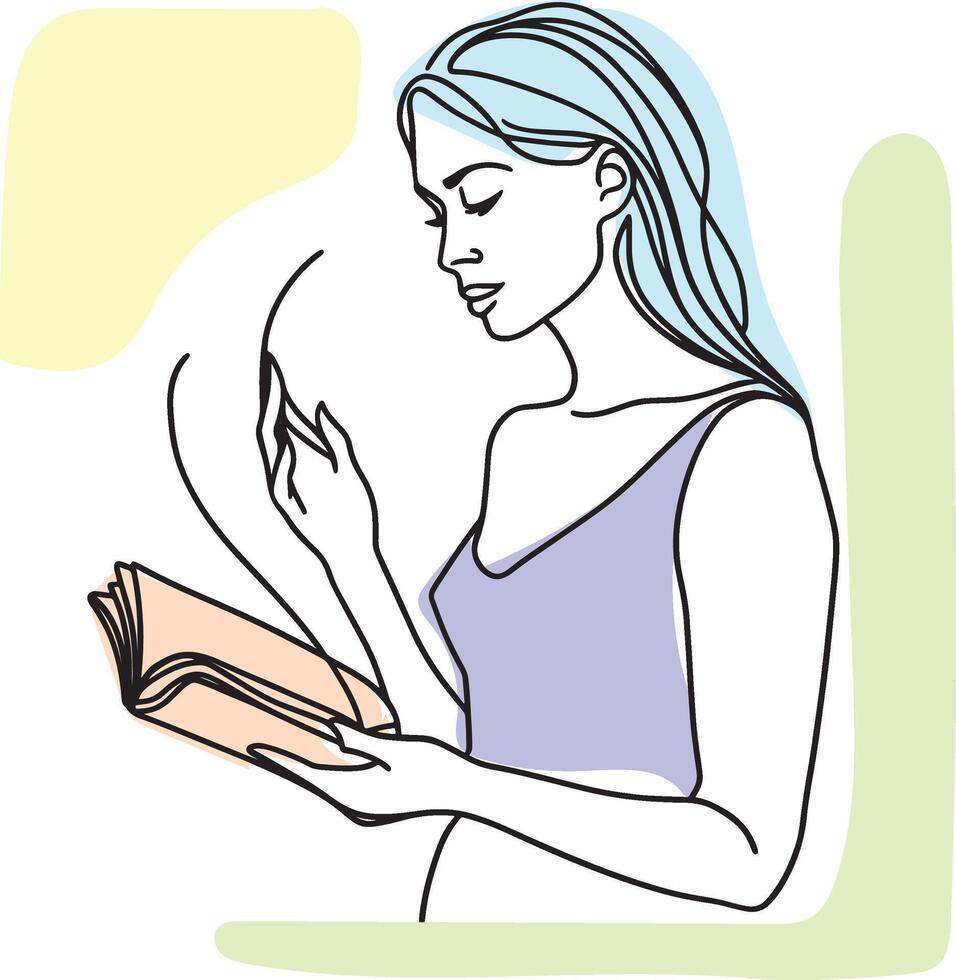 Delicate Pastel Line Drawing of a Girl Reading a Book vector