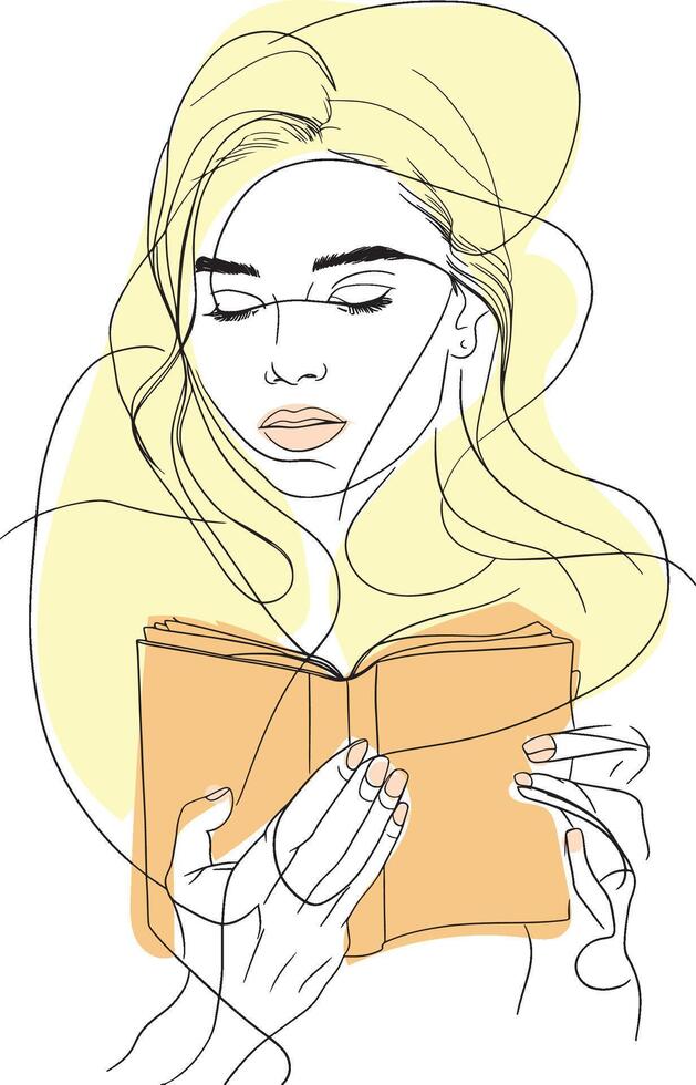 Modern Minimalist Line Art of a Girl Reading a Book - Pastel Design vector